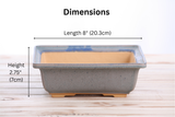 Willow Bonsai Ceramics Square Bonsai Pot 8 Inch – Low‑Profile Square Ceramic Bonsai & Succulent Planter with Accentuated Rim, High‑Fired Frost‑Proof Stoneware, Handmade in USA (Ocean)