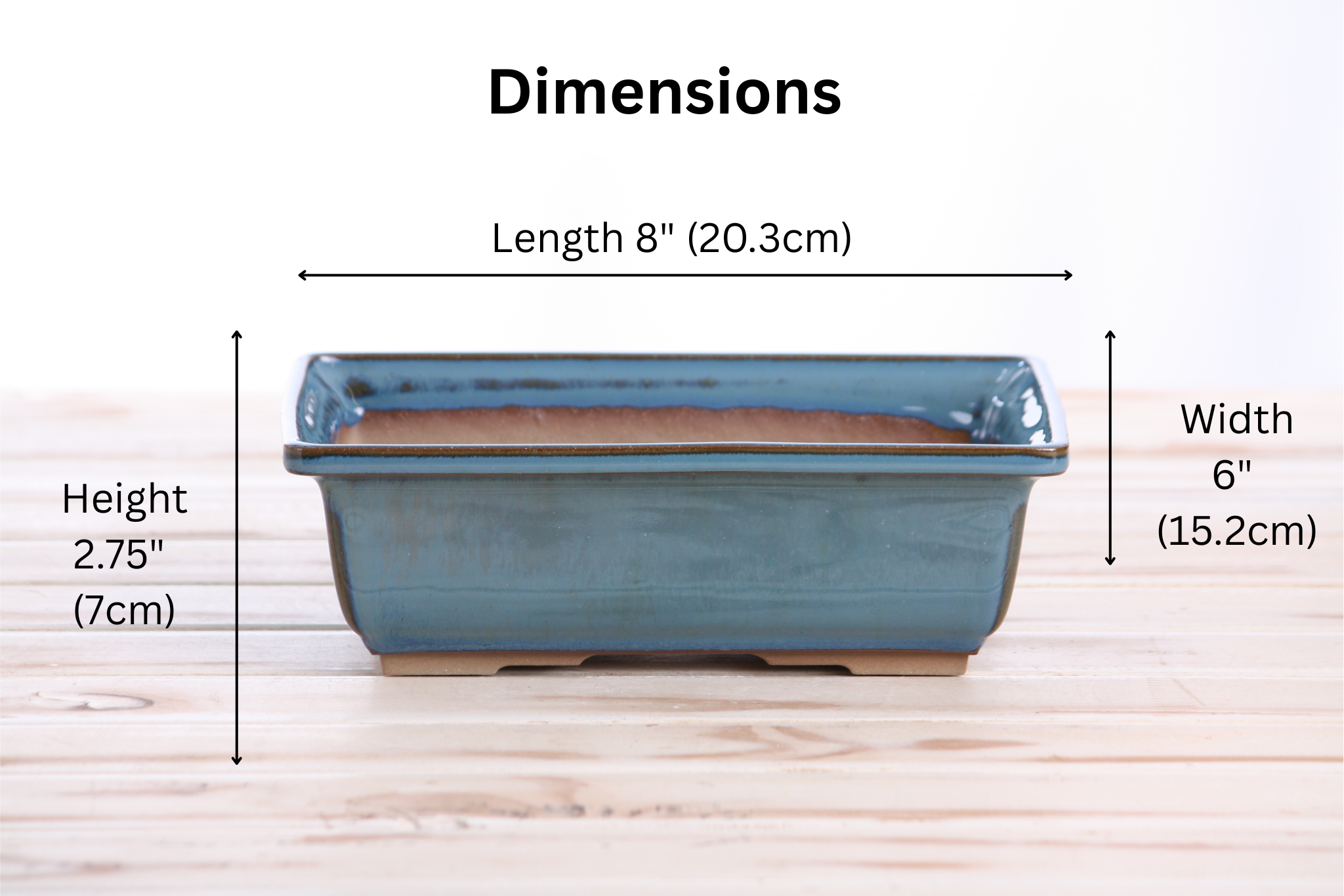 Artisan Handmade Ceramics Rectangle Bonsai Pot 8 Inch