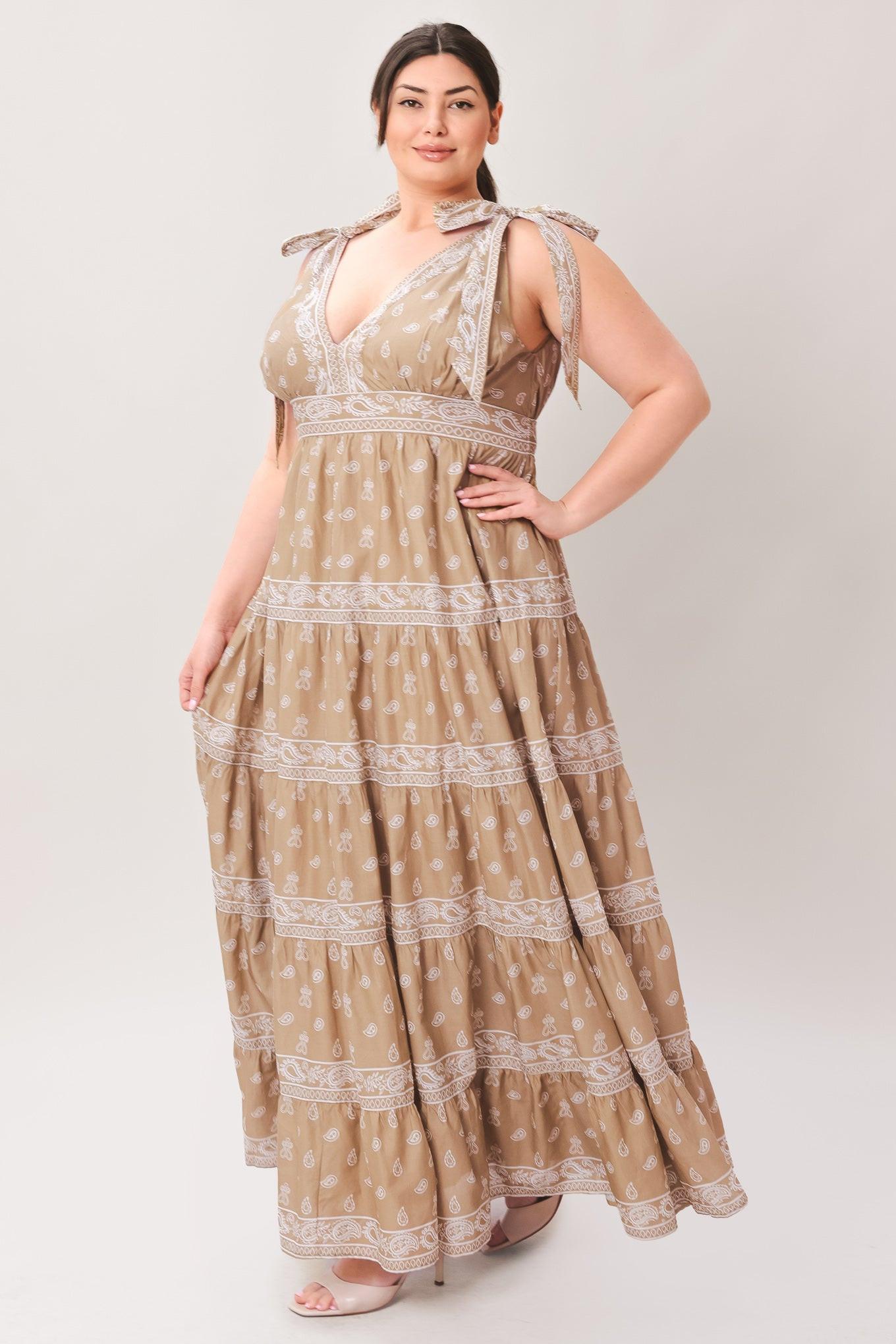 Taupe Woven Maxi Dress 100% Cotton
