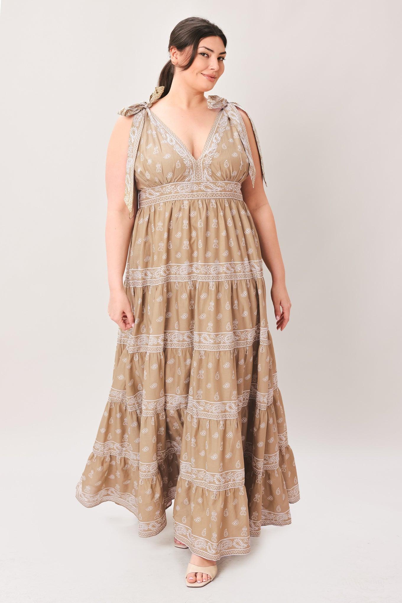 Taupe Woven Maxi Dress 100% Cotton