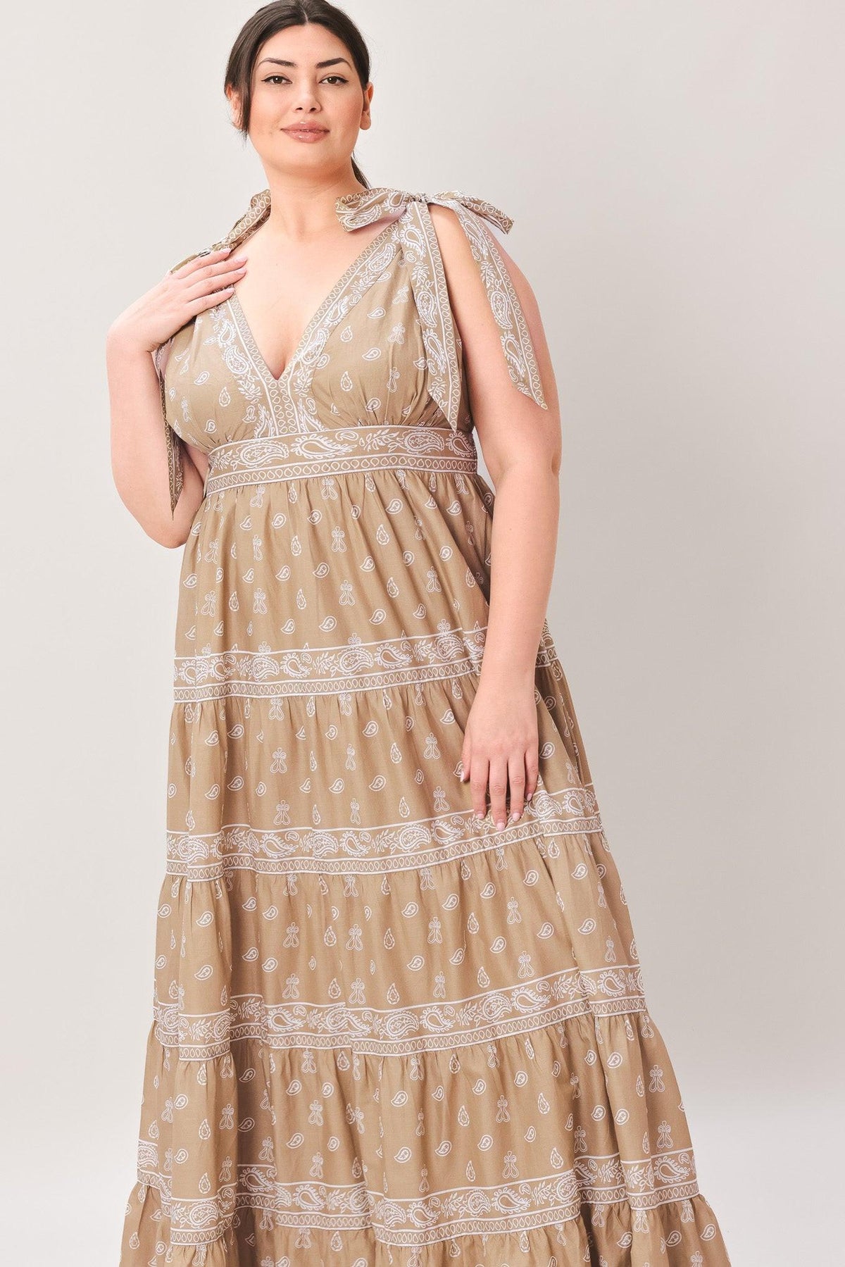 Taupe Woven Maxi Dress 100% Cotton