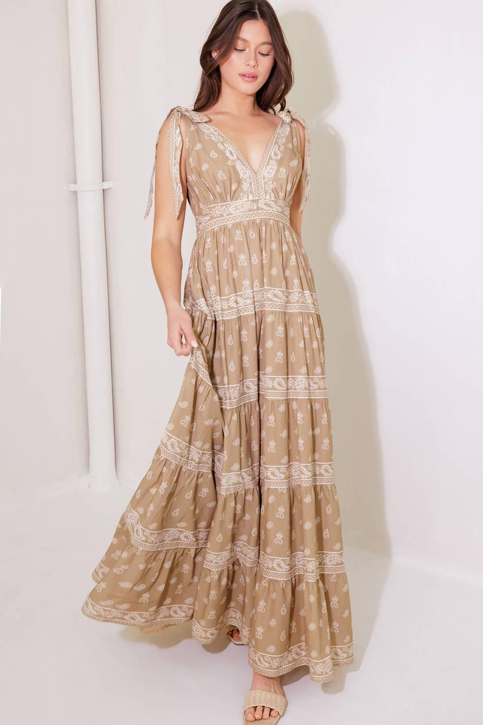 Taupe Woven Maxi Dress 100% Cotton