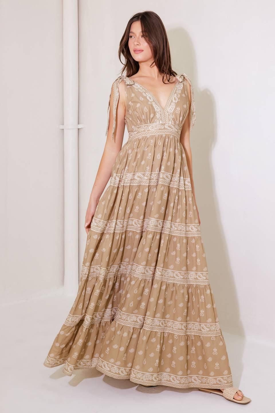 Taupe Woven Maxi Dress 100% Cotton