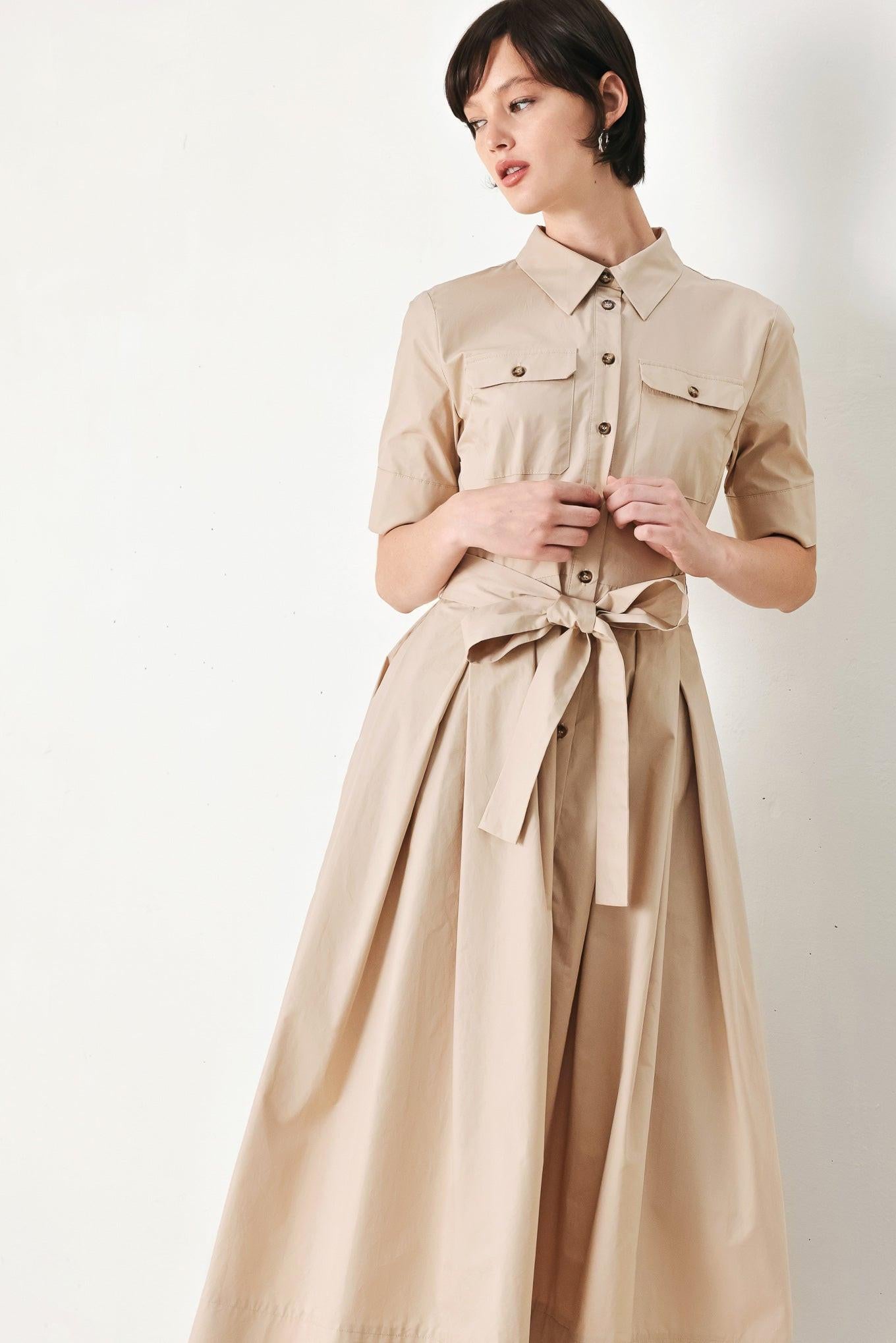 Beige Iconic Resort Dress Midi
