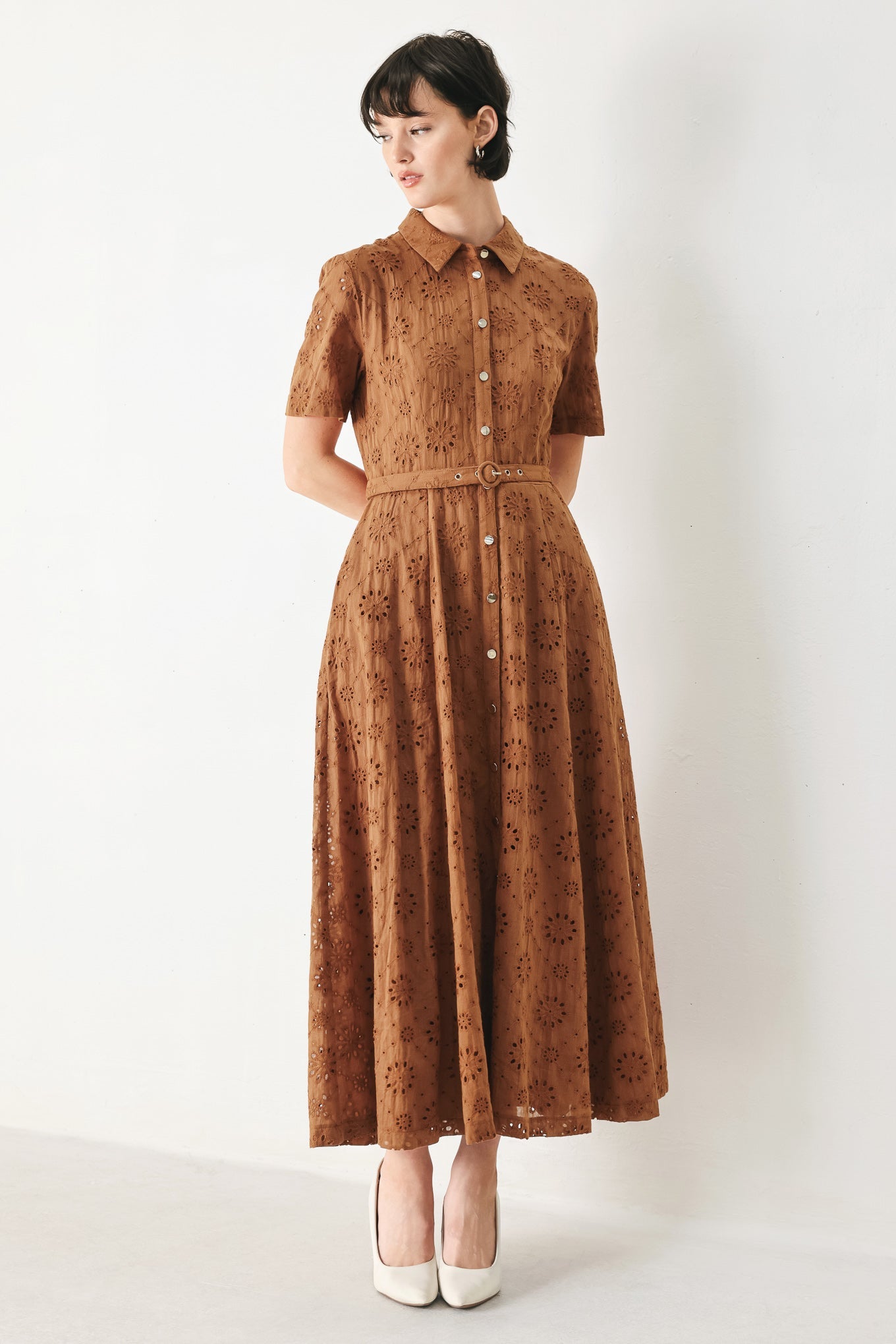 Brown Woven Midi Dress