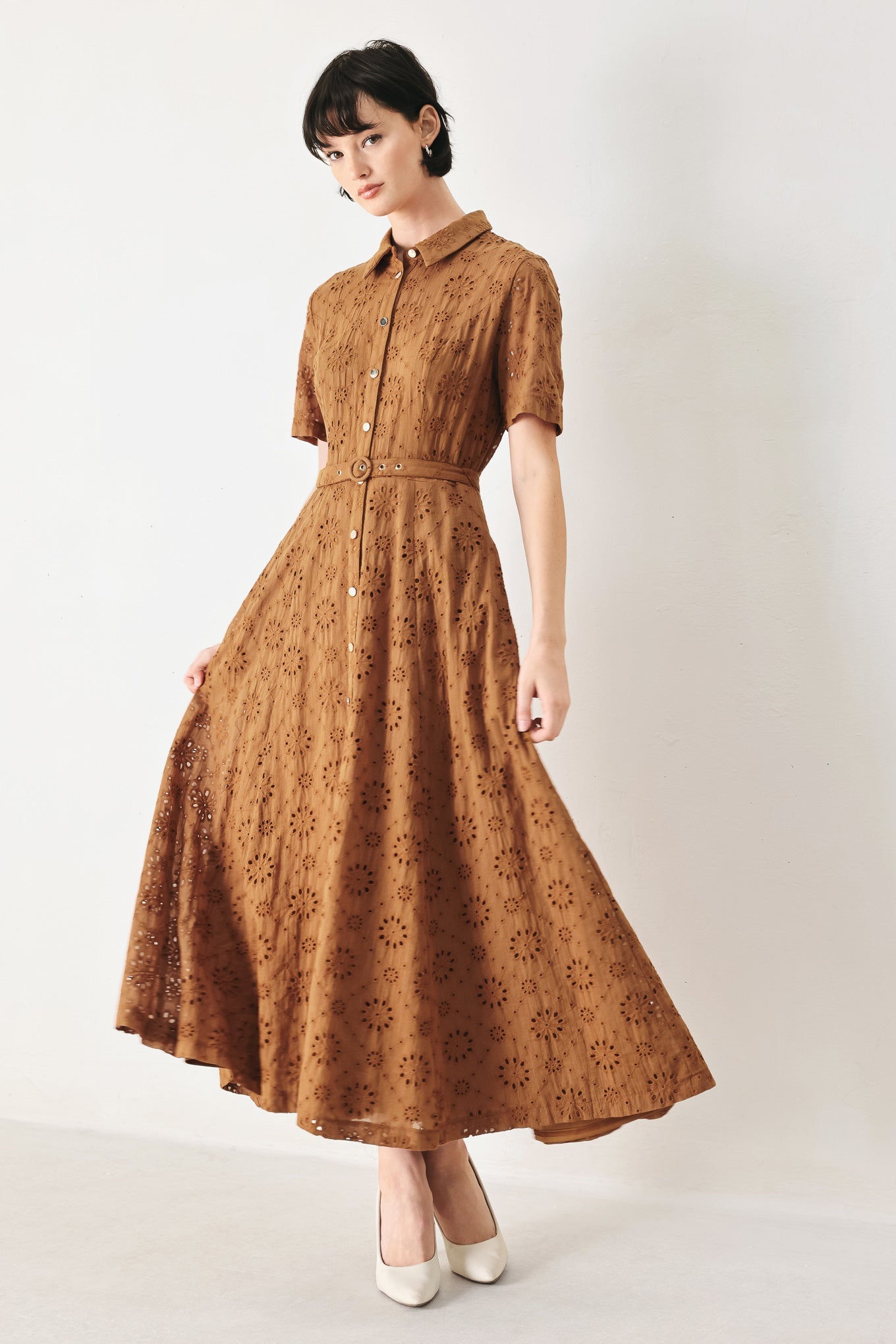 Brown Woven Midi Dress