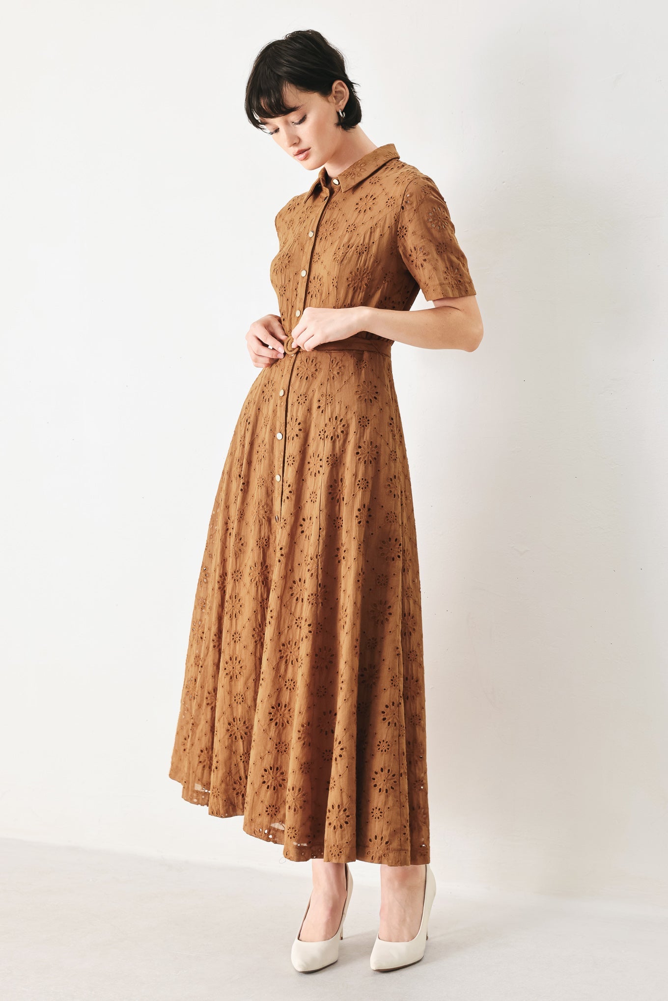 Brown Woven Midi Dress