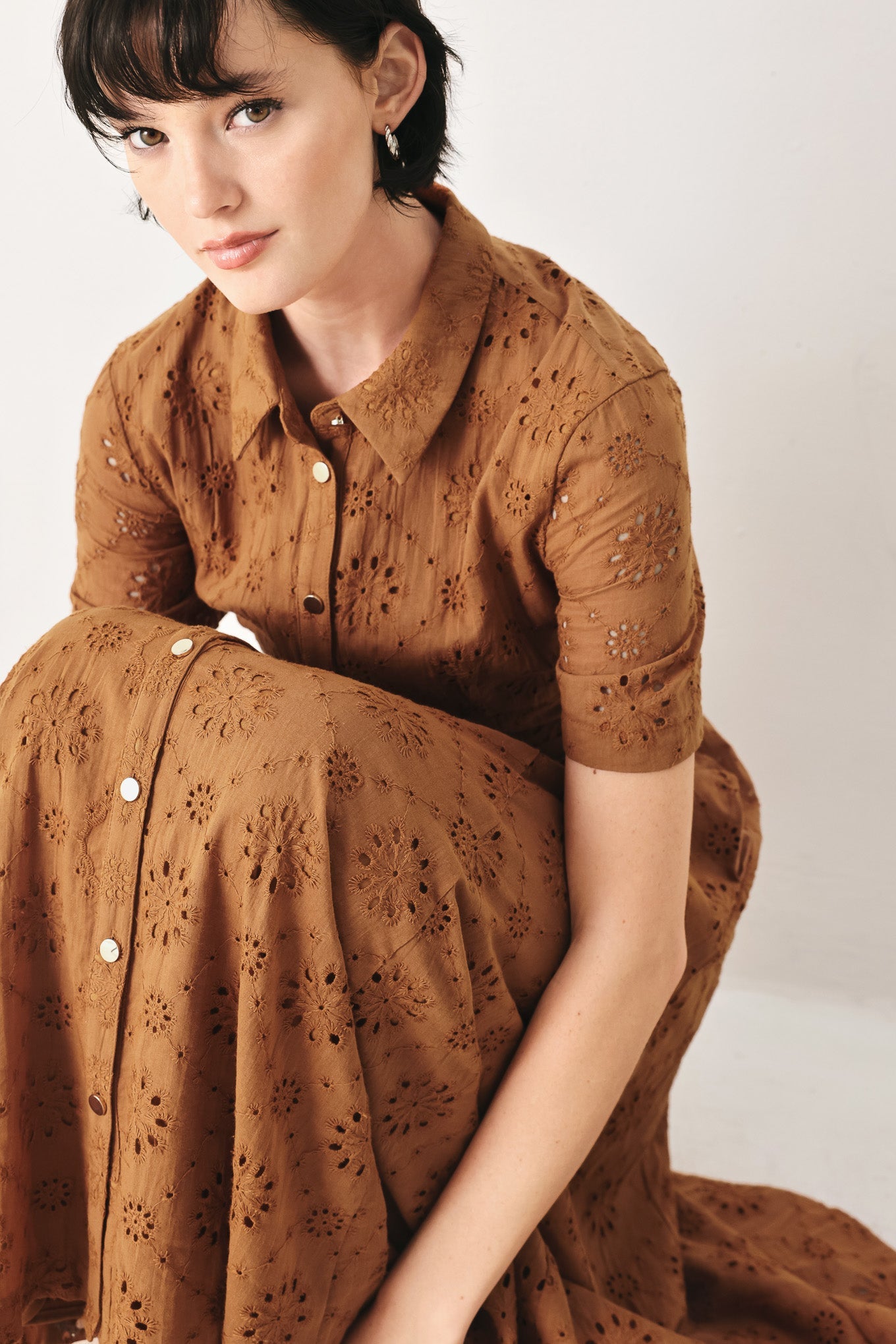 Brown Woven Midi Dress