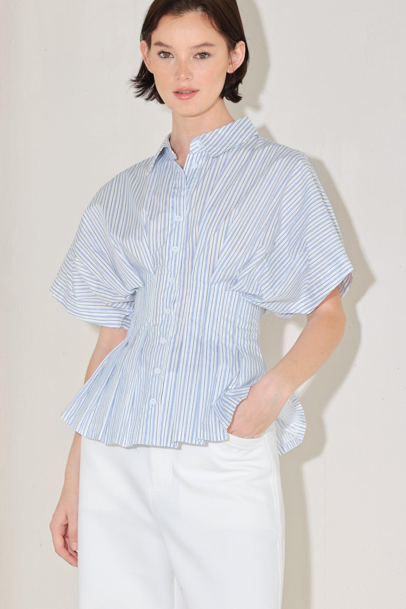 Skyline Blue Striped Woven Resort Top -  100% Cotton