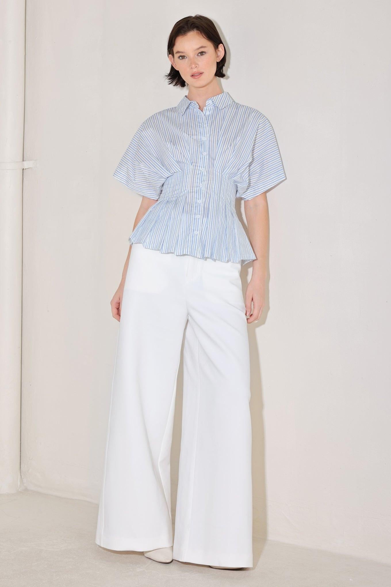 Skyline Blue Striped Woven Resort Top -  100% Cotton