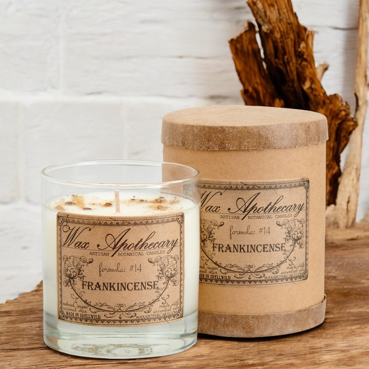 Frankincense 7 oz Botanical Candle in Scotch Glass - Artisan Crafted with Care