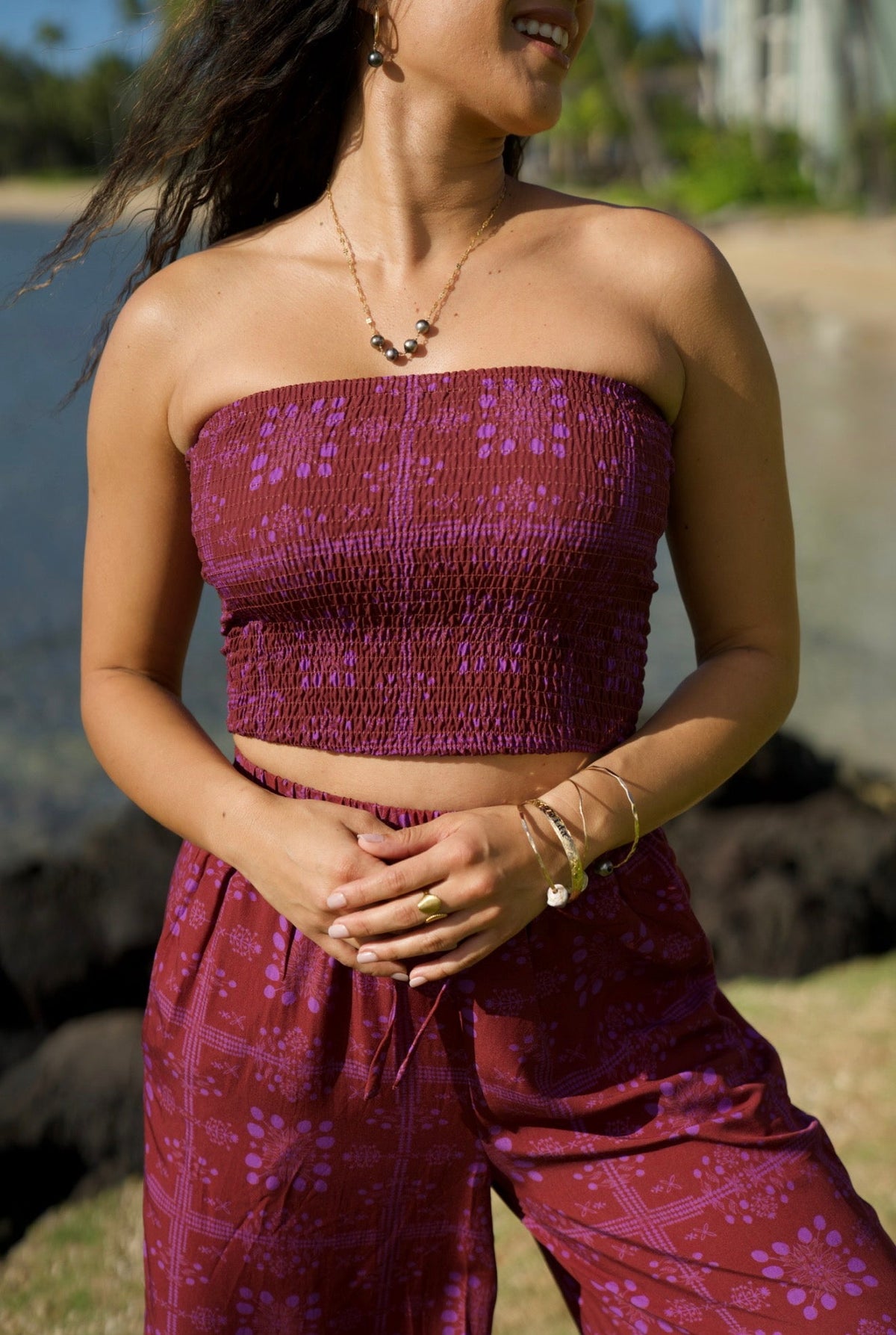 Kiki Smocked Top in Hawaiian Resort Mango Sunset