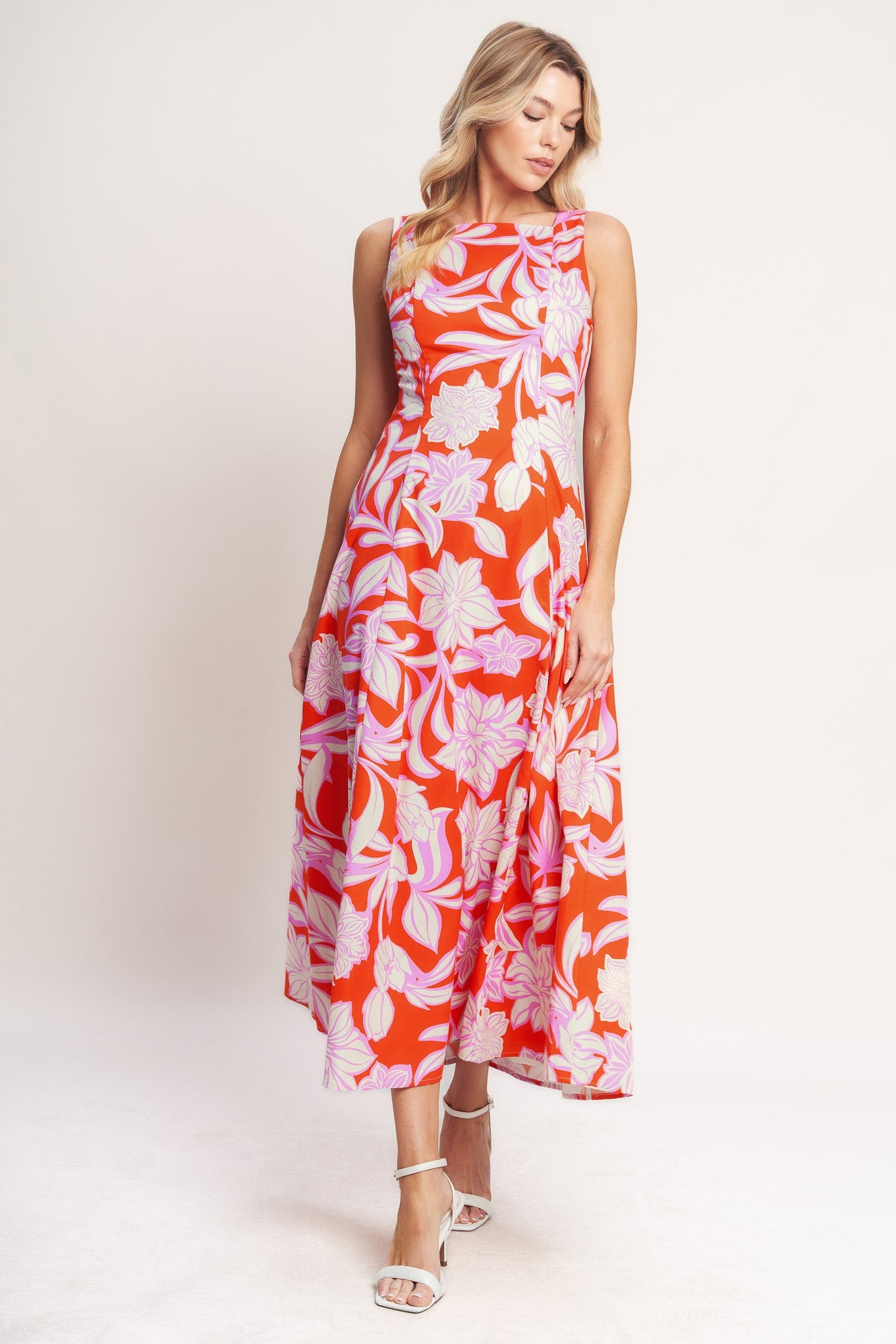 100% Cotton Palm Romance Midi Resort Dress