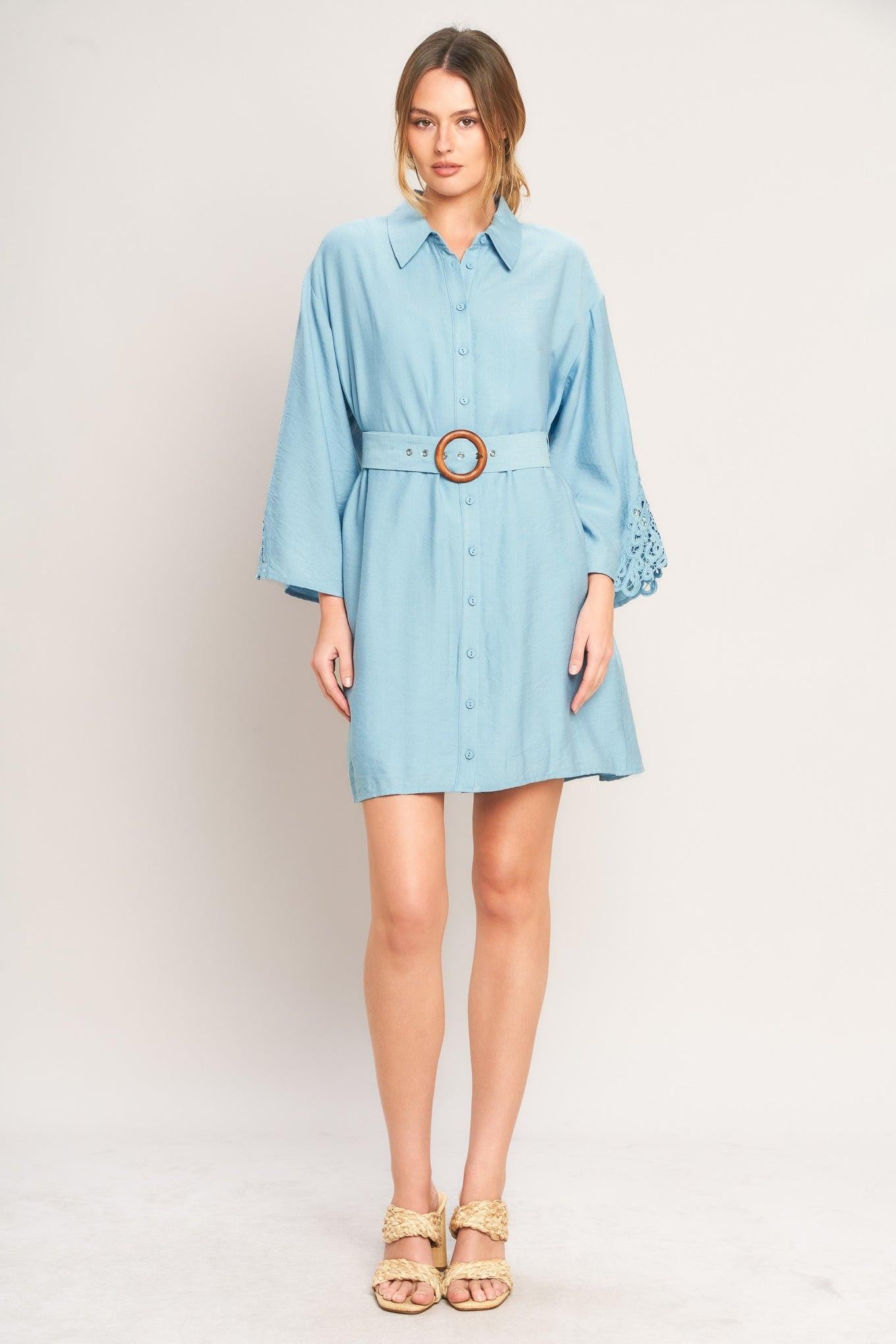 AZURE Woven Mini Dress Full Sleeves