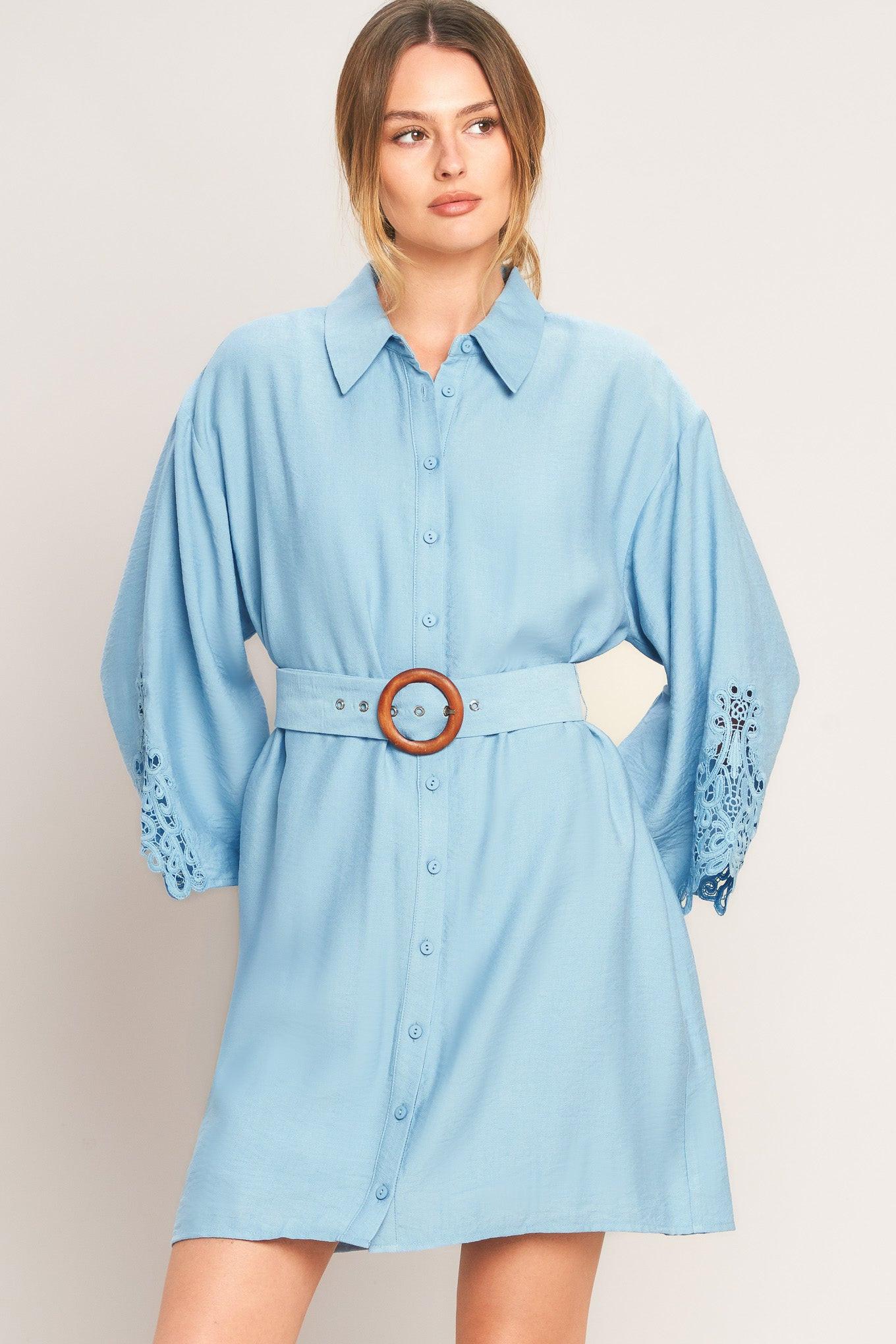 AZURE Woven Mini Dress Full Sleeves