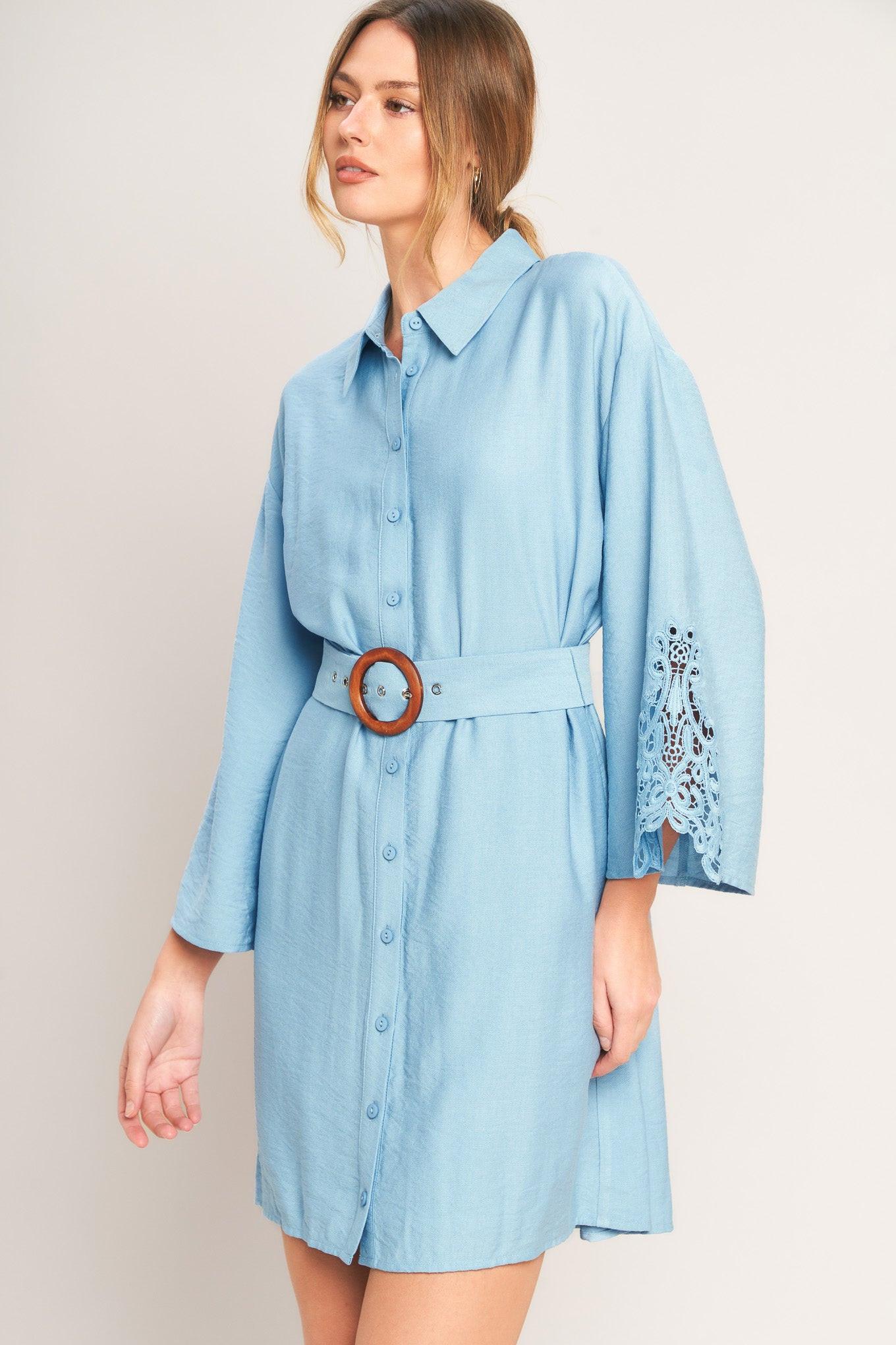 AZURE Woven Mini Dress Full Sleeves
