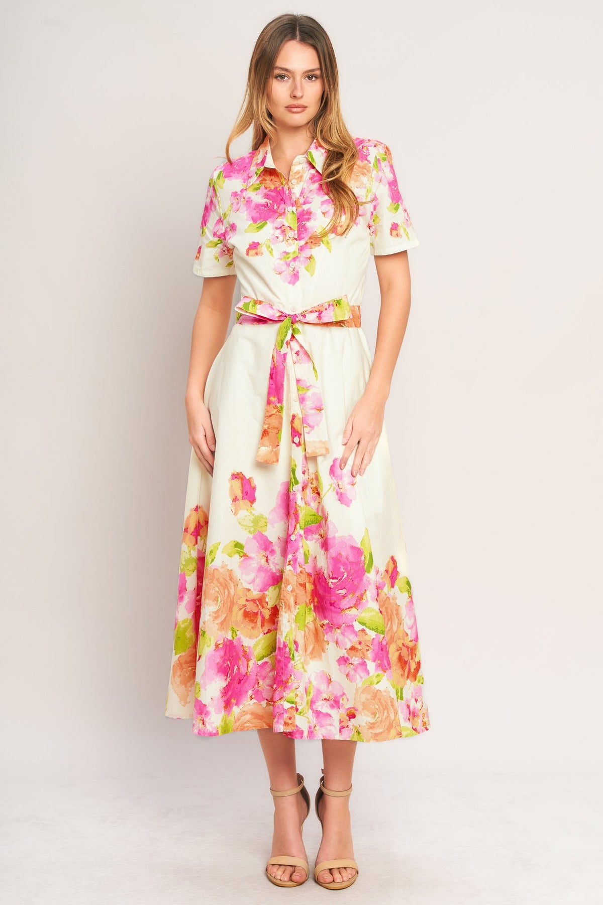 100% Cotton Peony Bloom Woven Midi Summer Dress