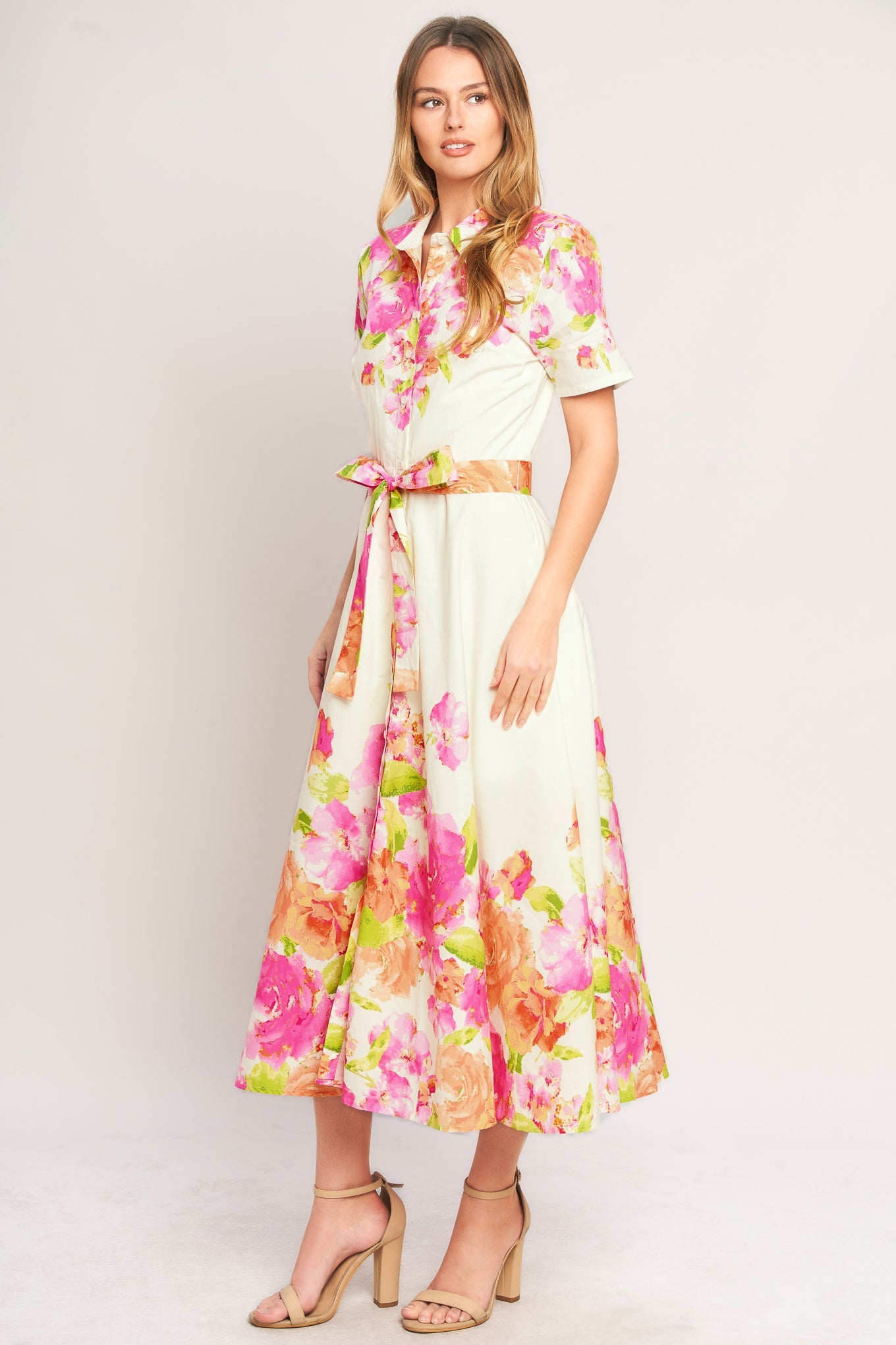 100% Cotton Peony Bloom Woven Midi Summer Dress
