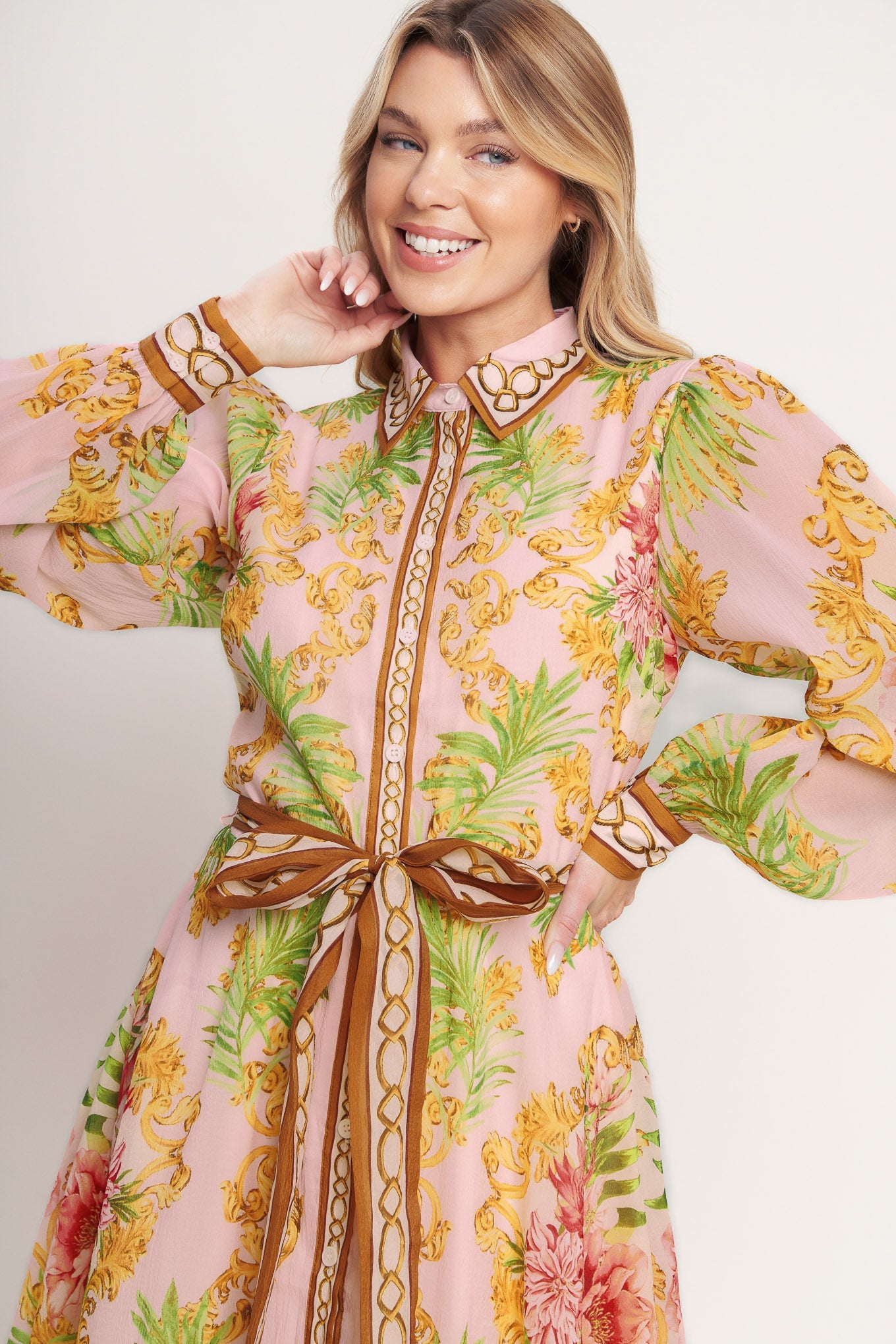 Golden Garden Party Midi Dress