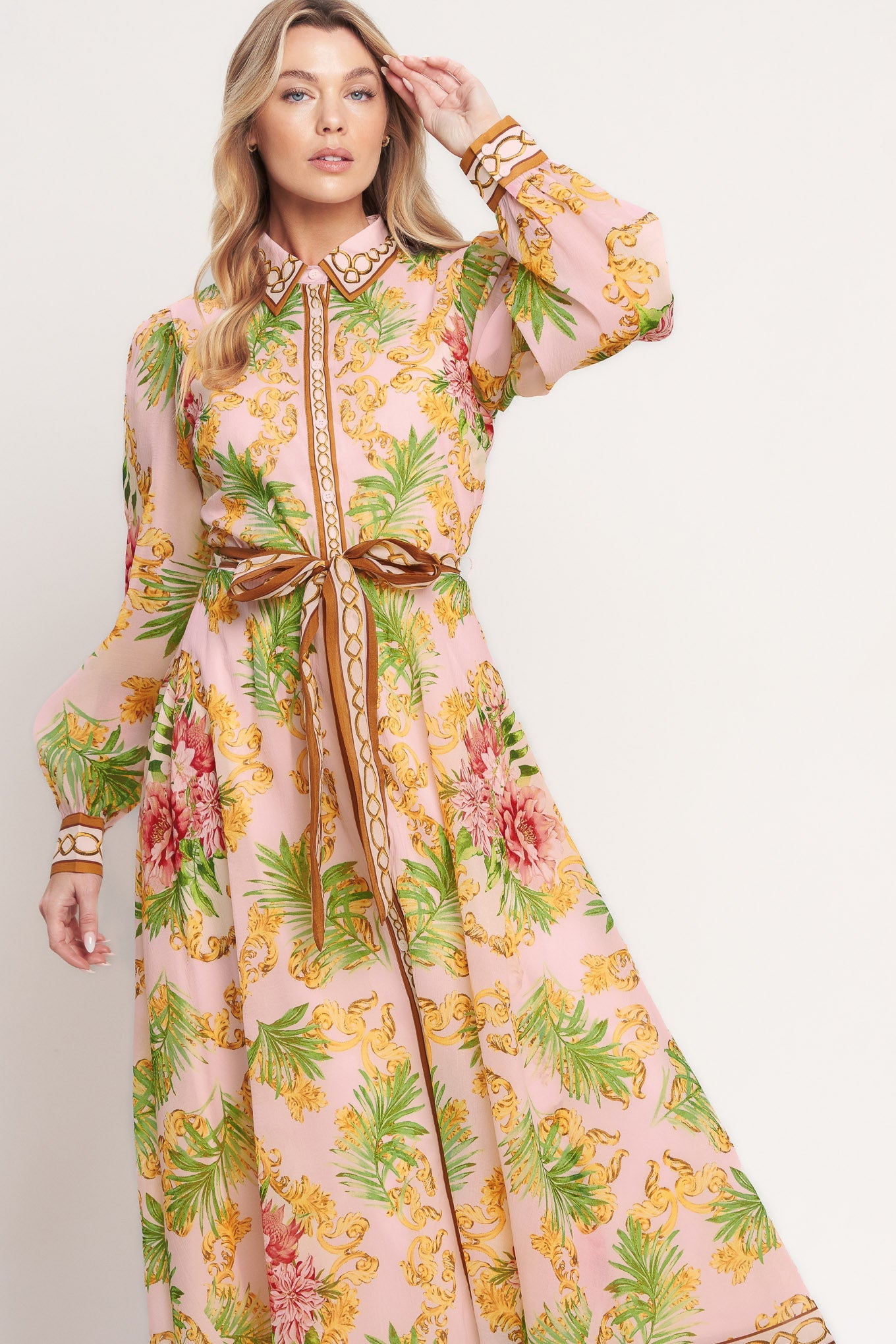 Golden Garden Party Midi Dress
