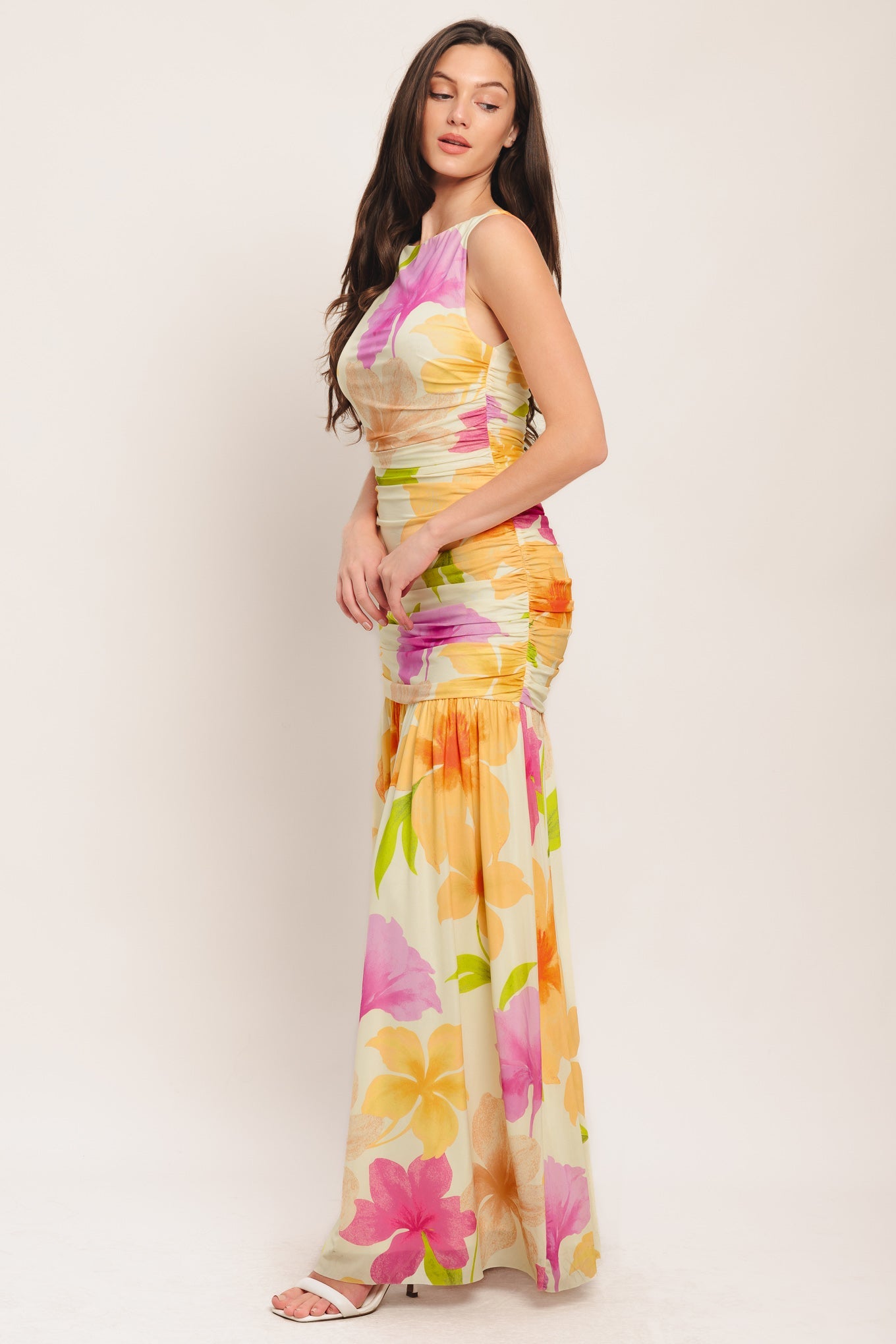 Tropical Warm Breeze Blooms Resort Mesh Maxi Dress