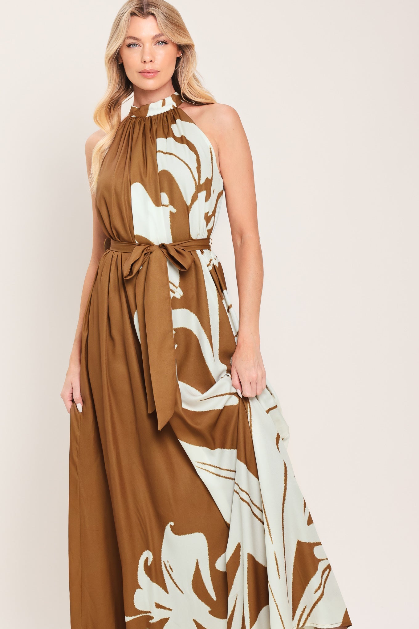 MOCHA SERENITY WOVEN RESORT MAXI DRESS