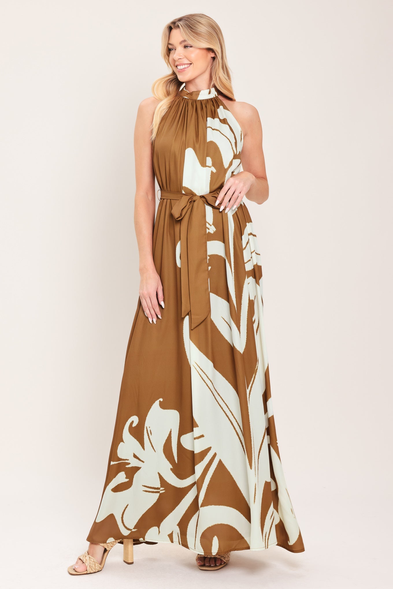 MOCHA SERENITY WOVEN RESORT MAXI DRESS