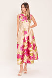 Soft Satin Floral Woven Midi Dress