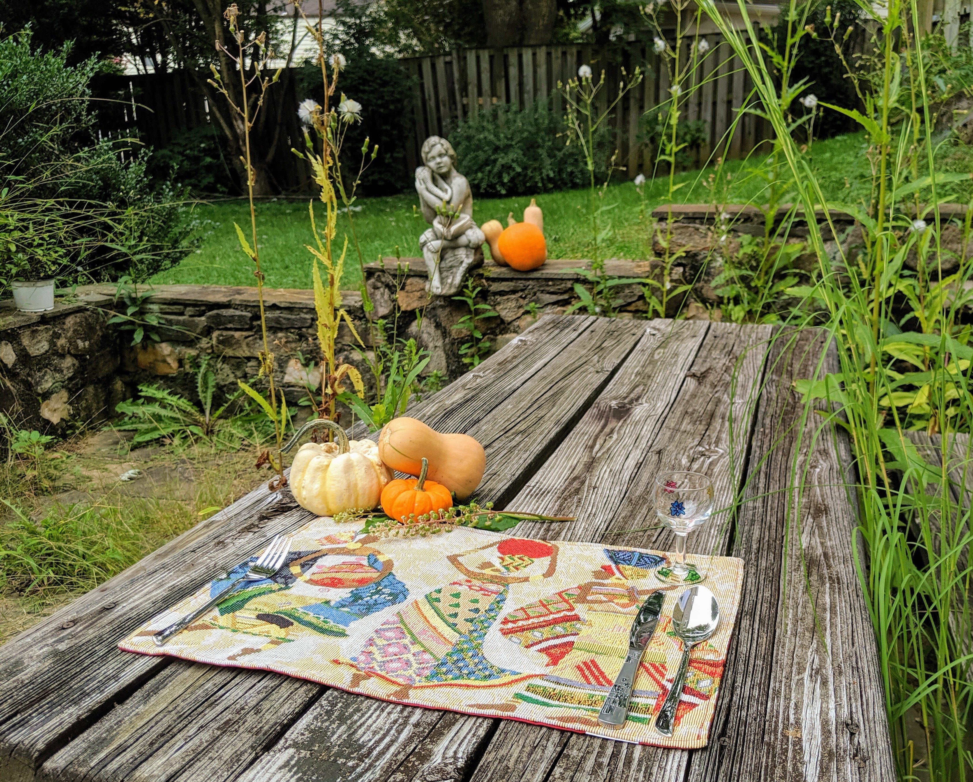 Set of 4-Pieces Dancing Women African Kwanzaa Tapestry Dining Table Placemats 13” x 19” (18117)