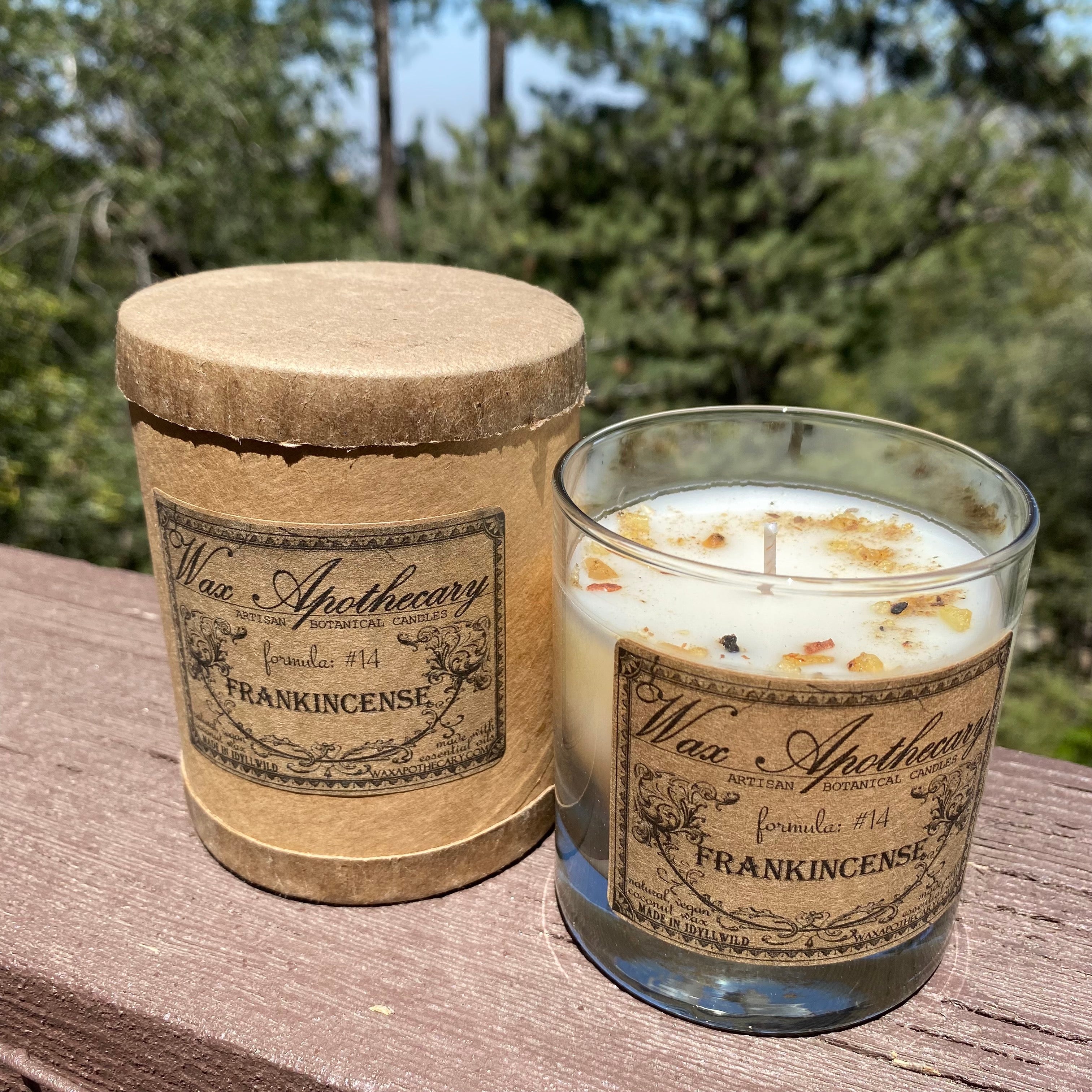 Frankincense 7 oz Botanical Candle in Scotch Glass - Artisan Crafted with Care