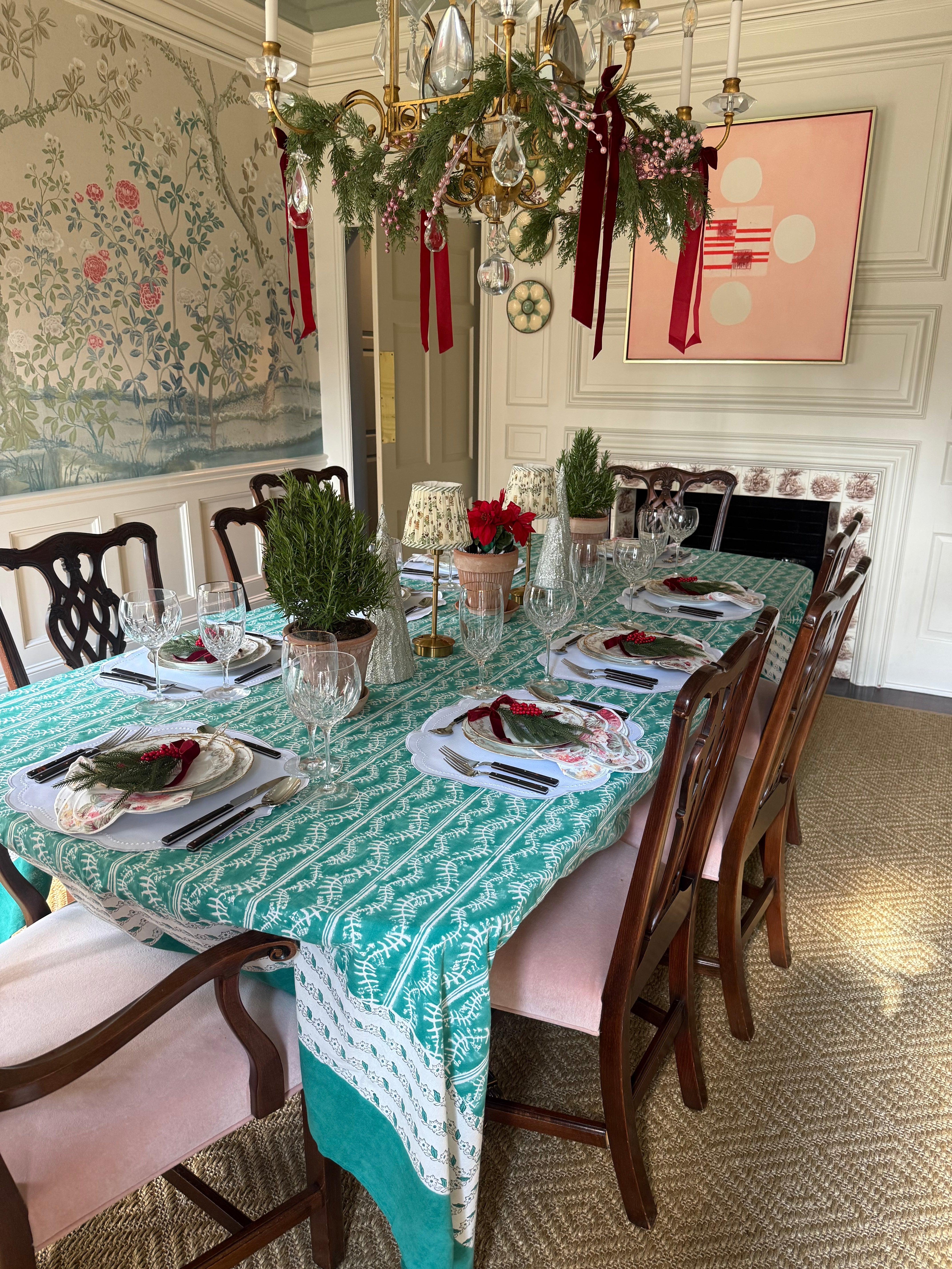 Bluebell Tablecloth in Emerald - Handmade
