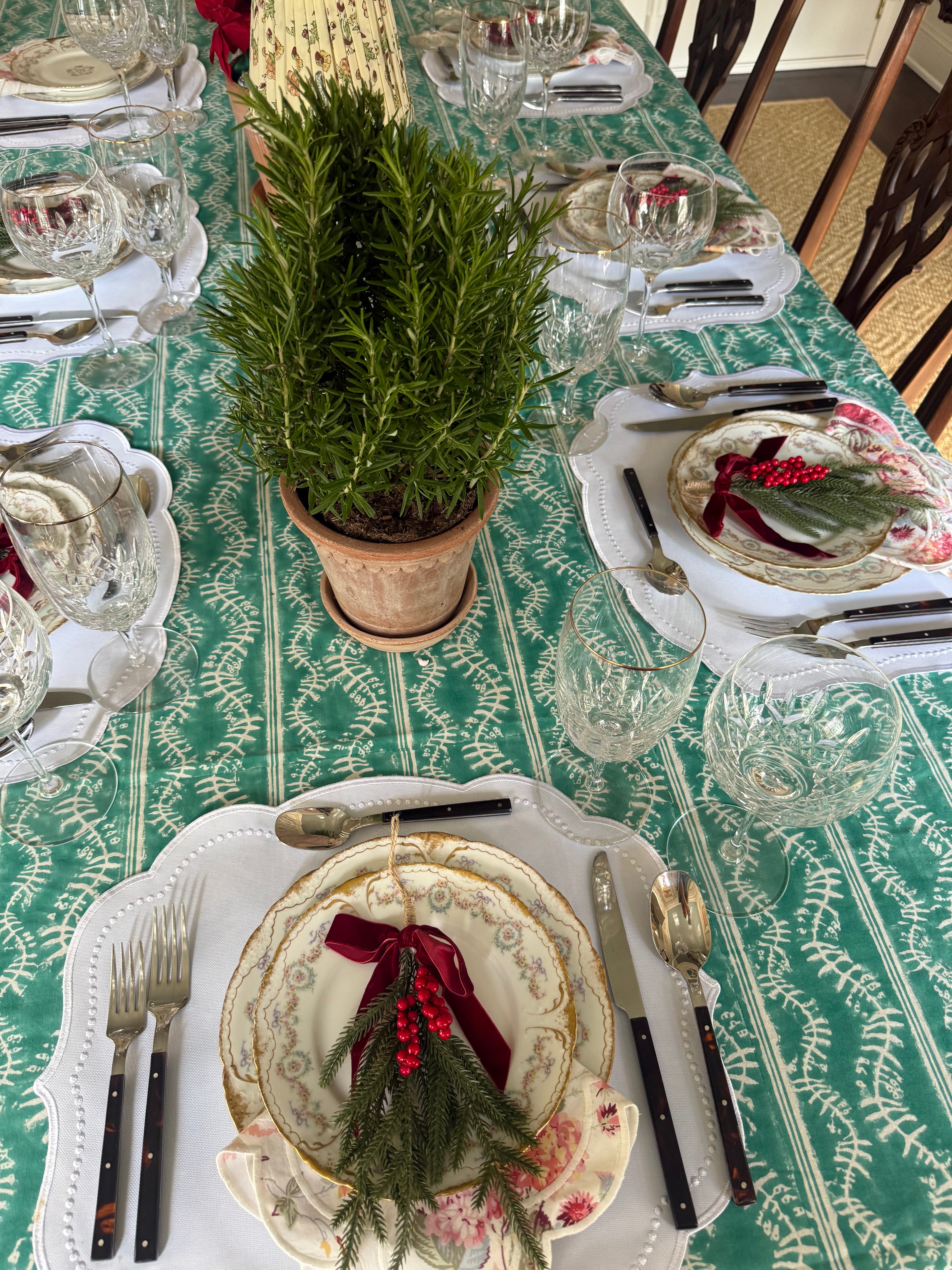 Bluebell Tablecloth in Emerald - Handmade