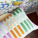 Handmade Artisan Vintage Ikat Mint Green, Orange & Magenta Stripe Pillow