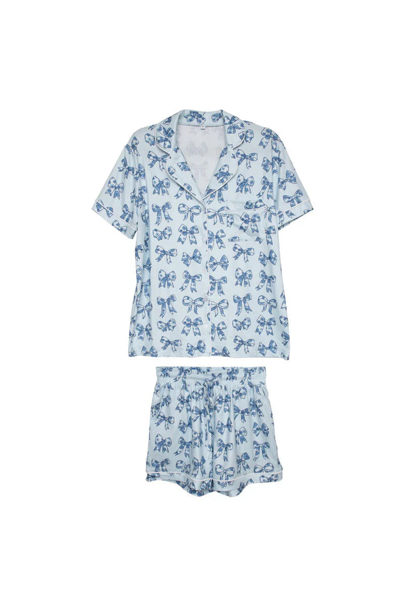 KatyDid Blue Chinoserie Coquette Bows Loungewear / PJ Set