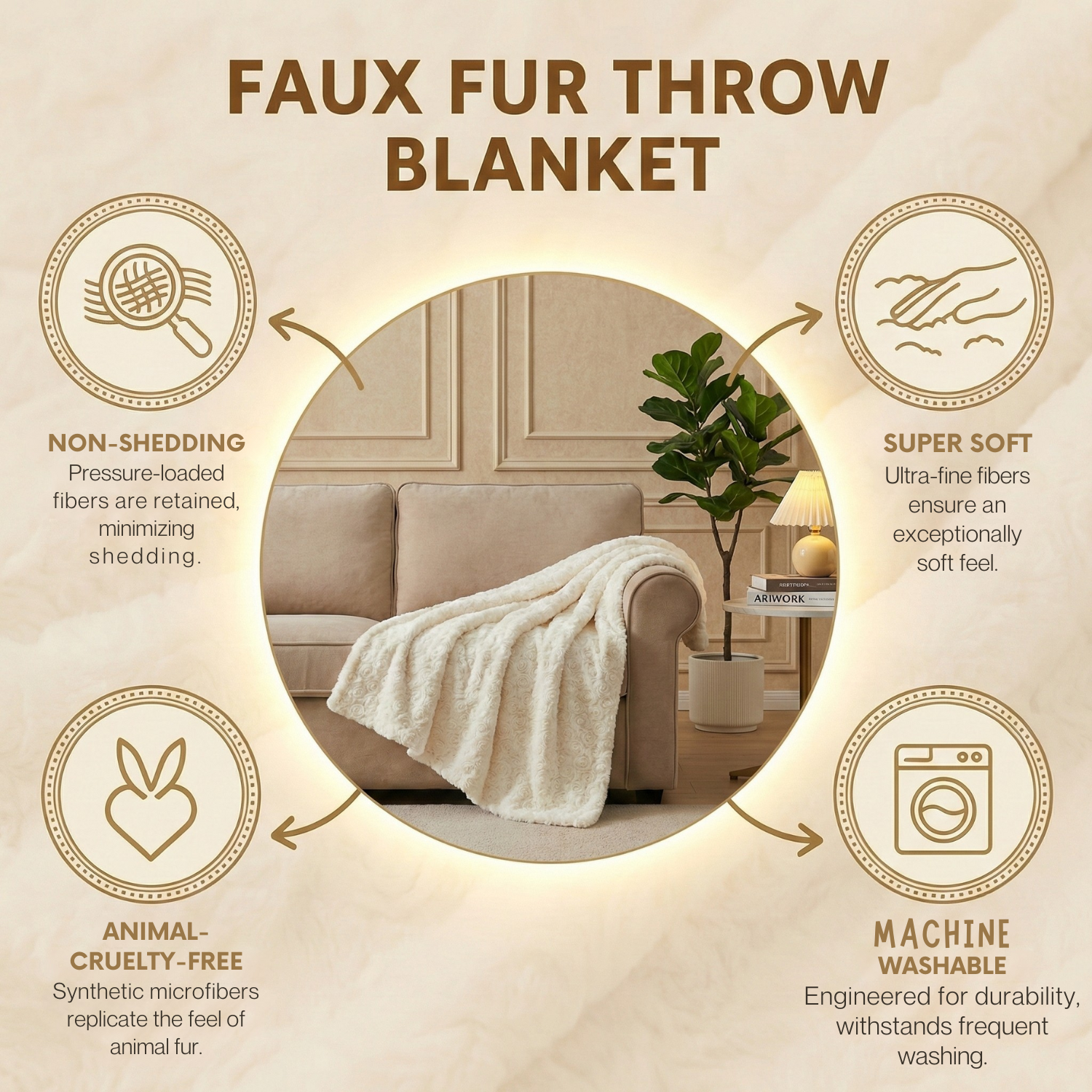 Luxury White Roses Fluffy Soft Sherpa Backside Faux Fur Throw Blanket (K11)