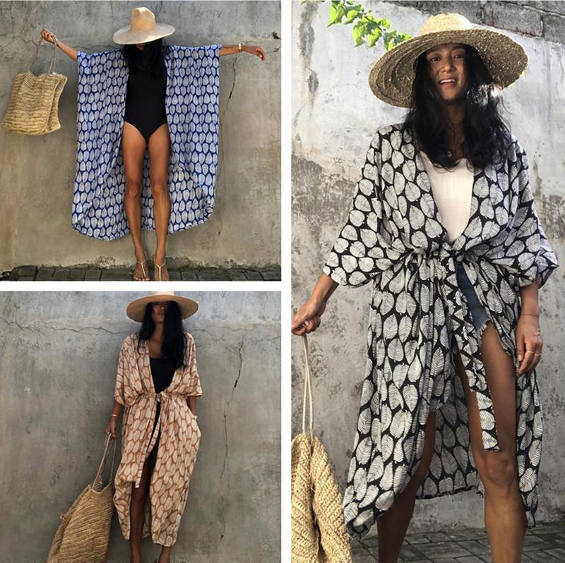 Cotton Leaf Print Beach Cover-Up