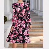 Printed V-Neck Long Sleeve Side-Slit Tie-Front Dress – Wrap-Style Dress