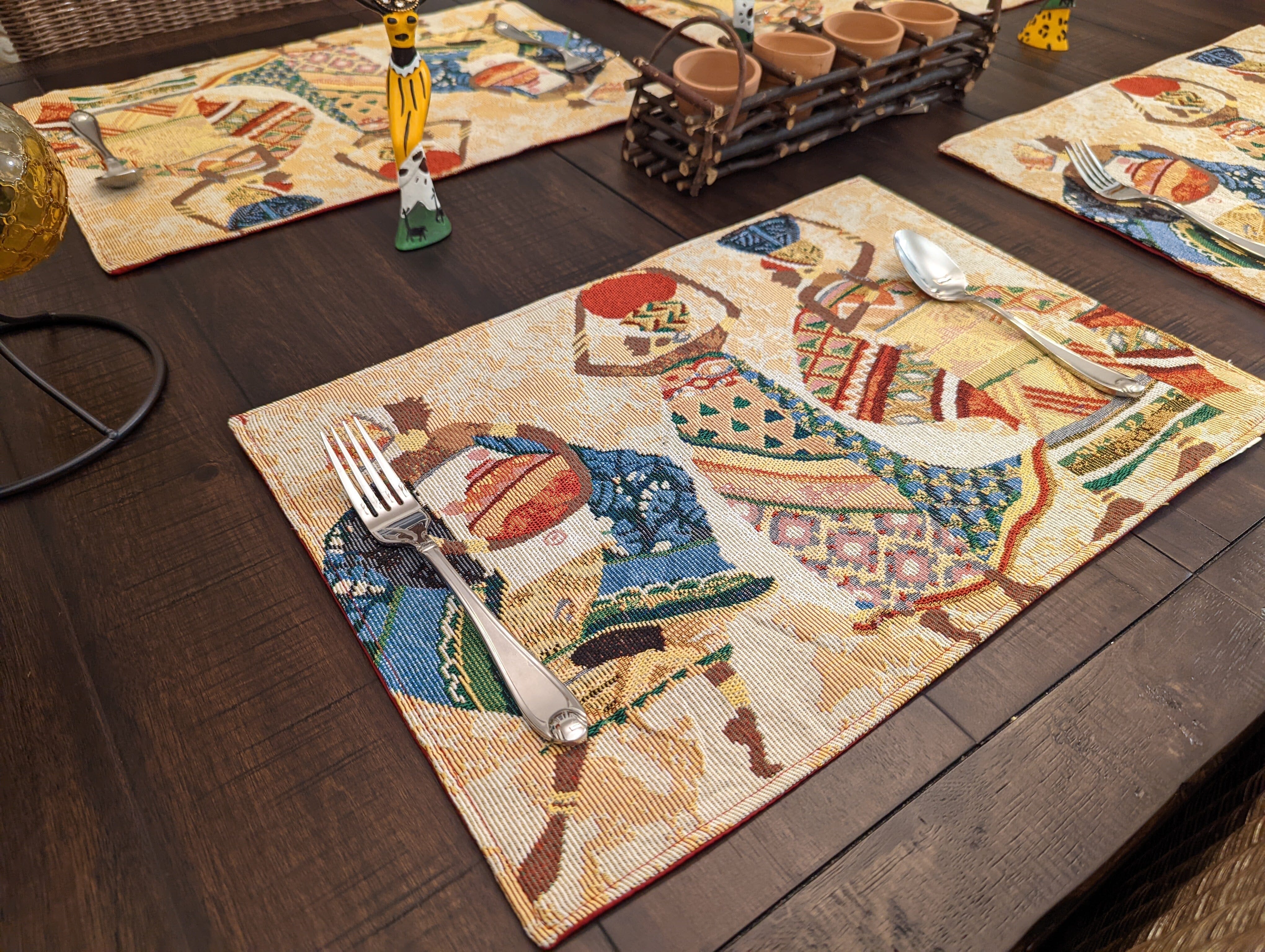 Set of 4-Pieces Dancing Women African Kwanzaa Tapestry Dining Table Placemats 13” x 19” (18117)