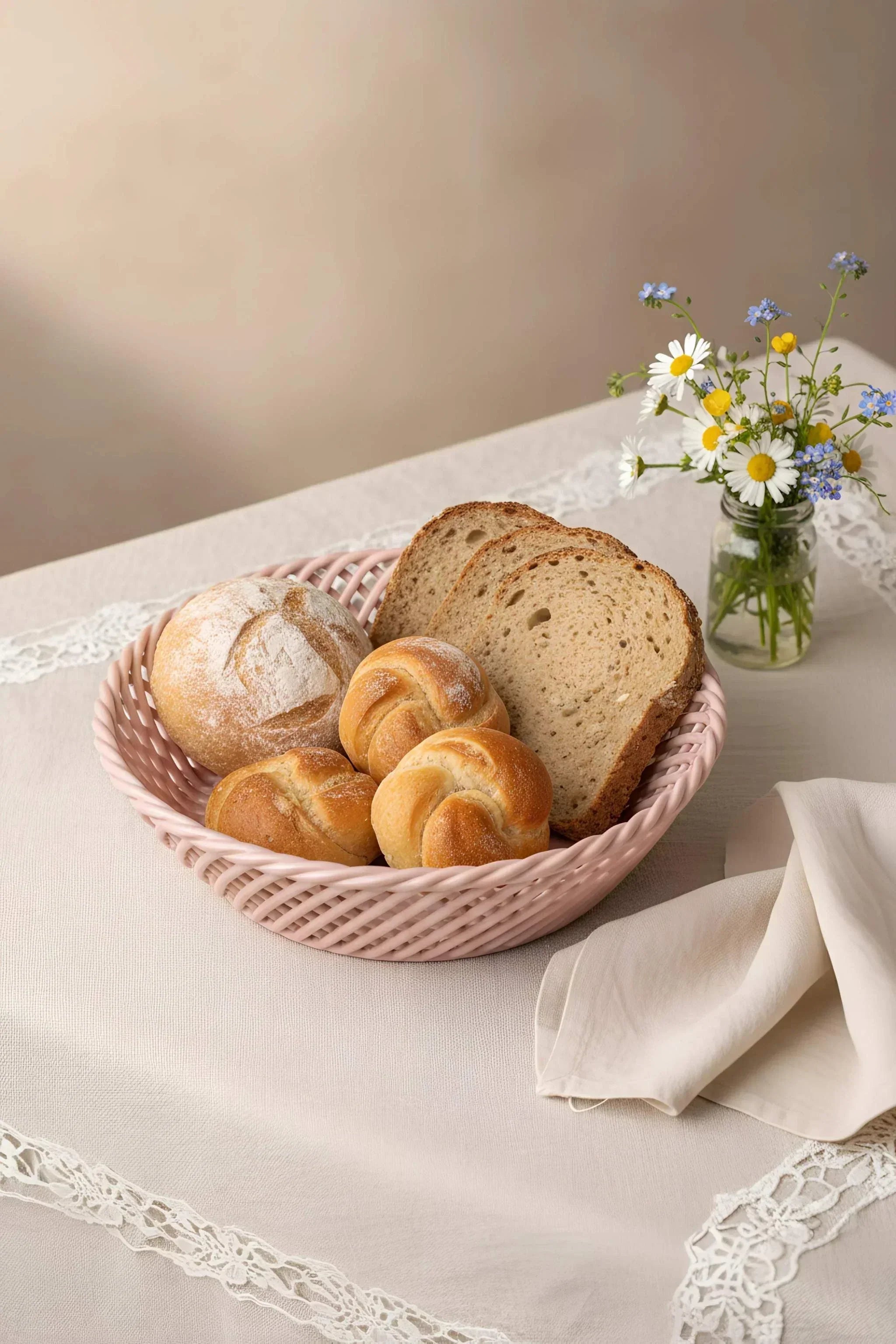 Ceramic Round Hand-Woven Basket – White, Beige & Pink Glazed Porcelain