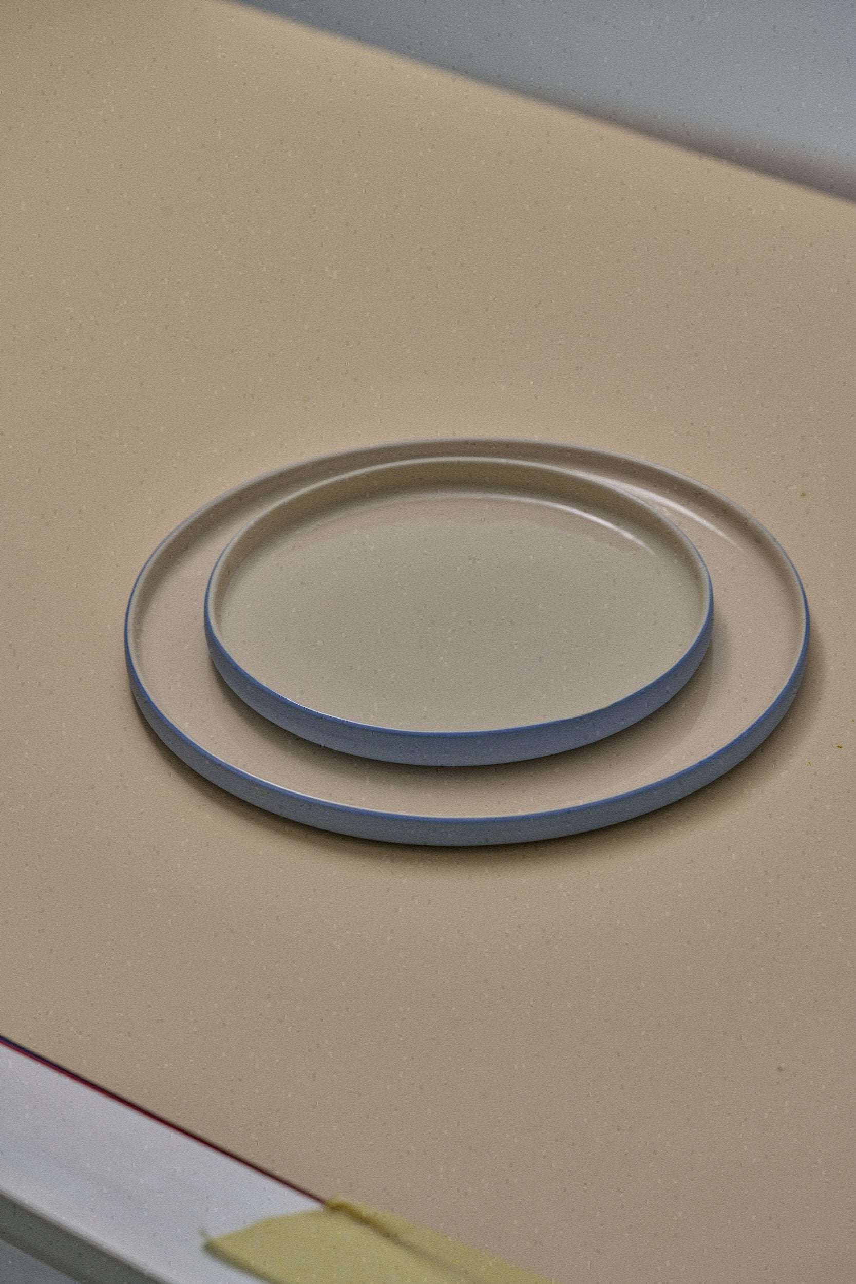 Handmade Blue Porcelain Dinner Plates. Forget-me-not/Chocolate