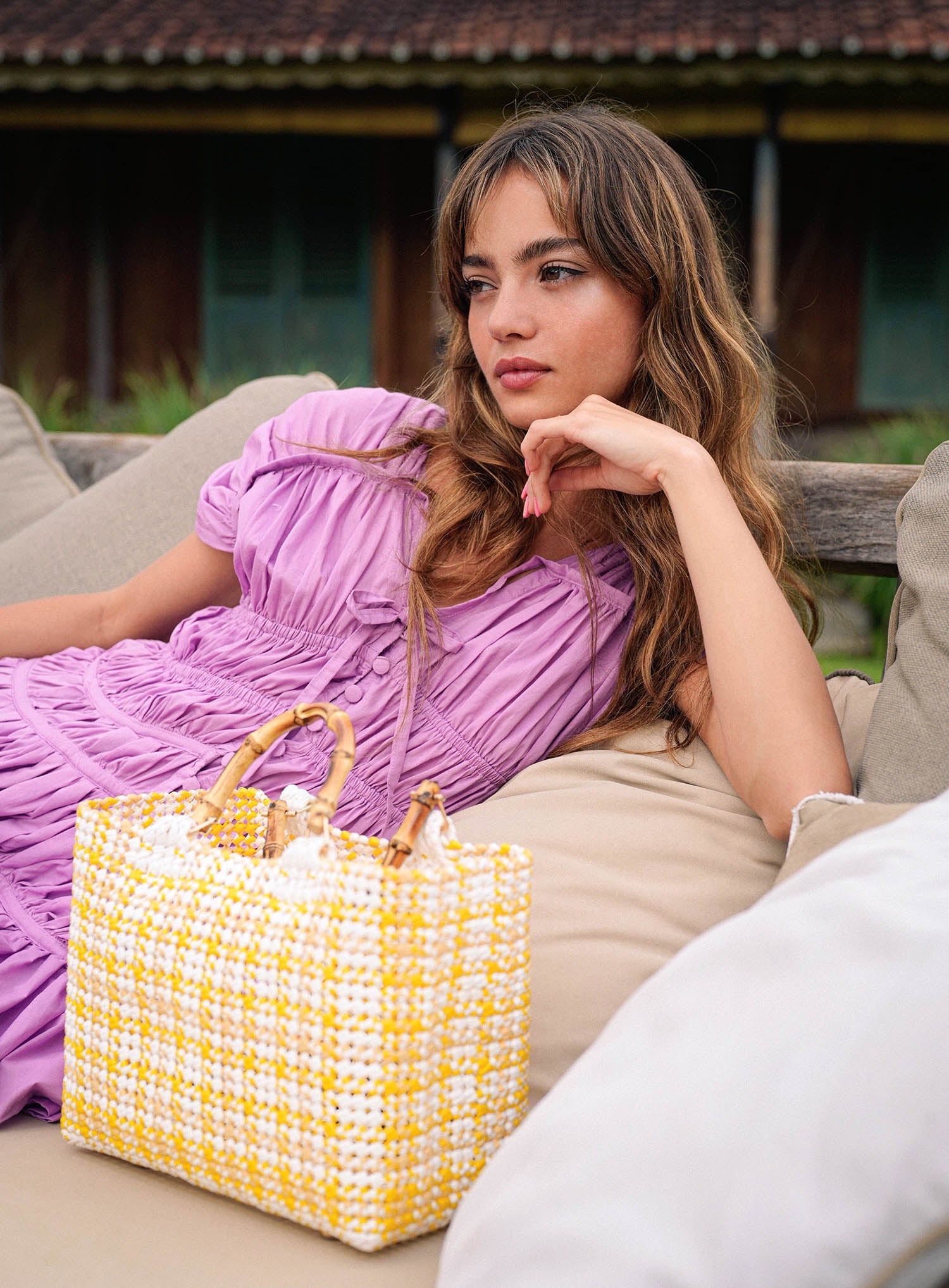Artisan-made in Bali- The Srikandi Mini Ruffle Dress In Light Purple