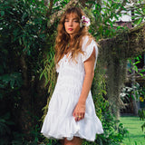 The Srikandi Boho Mini Ruffle Dress In White - Handmade in Bali