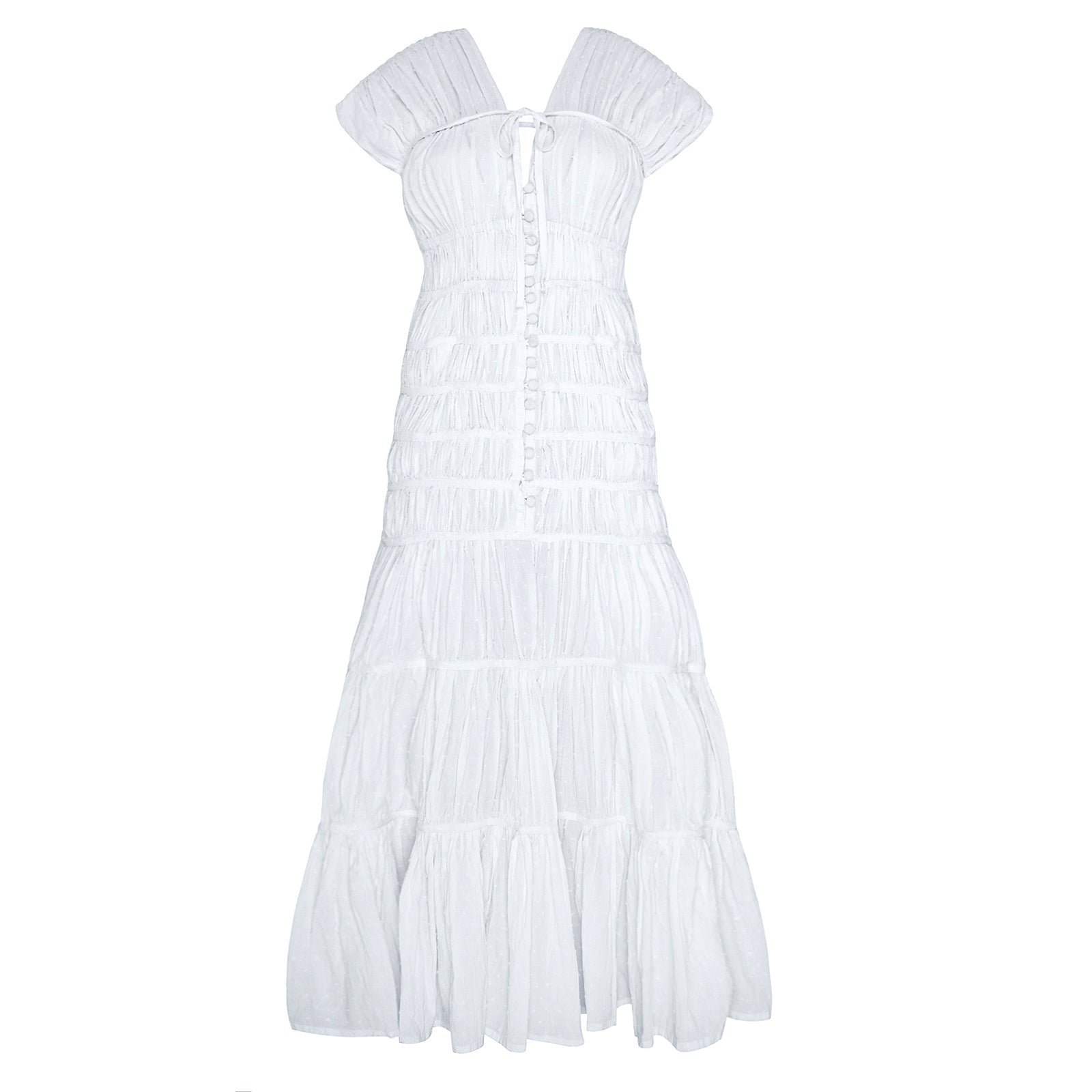 100% Cotton The Srikandi Ruffle Maxi Dress In White - Handcrafted by Bali Artisans