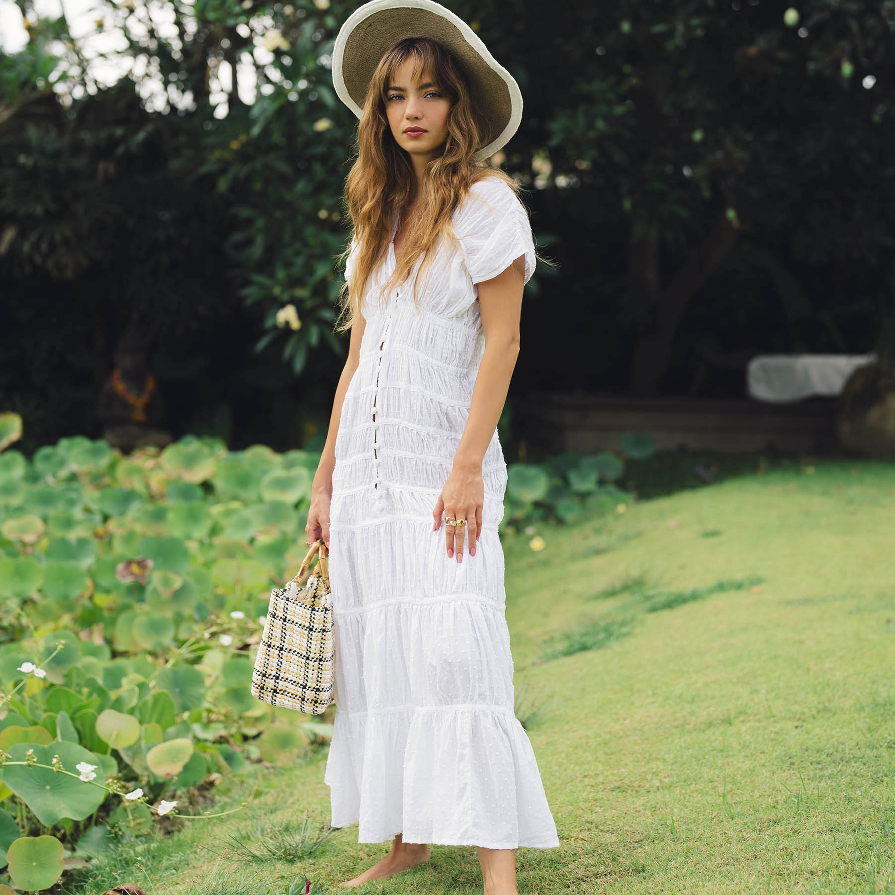 100% Cotton The Srikandi Ruffle Maxi Dress In White - Handcrafted by Bali Artisans