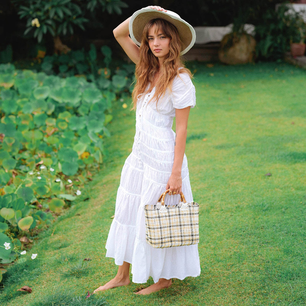 100% Cotton The Srikandi Ruffle Maxi Dress In White - Handcrafted by Bali Artisans