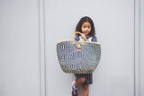Kenyan Artisan Balance Stripes Handwoven Beach Straw Tote Basket