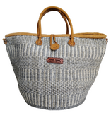 Ash Wisdom Striped Handwoven Sisal Straw Basket Tote - Handwoven Kenya