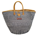 Kenyan Artisan Balance Stripes Handwoven Beach Straw Tote Basket
