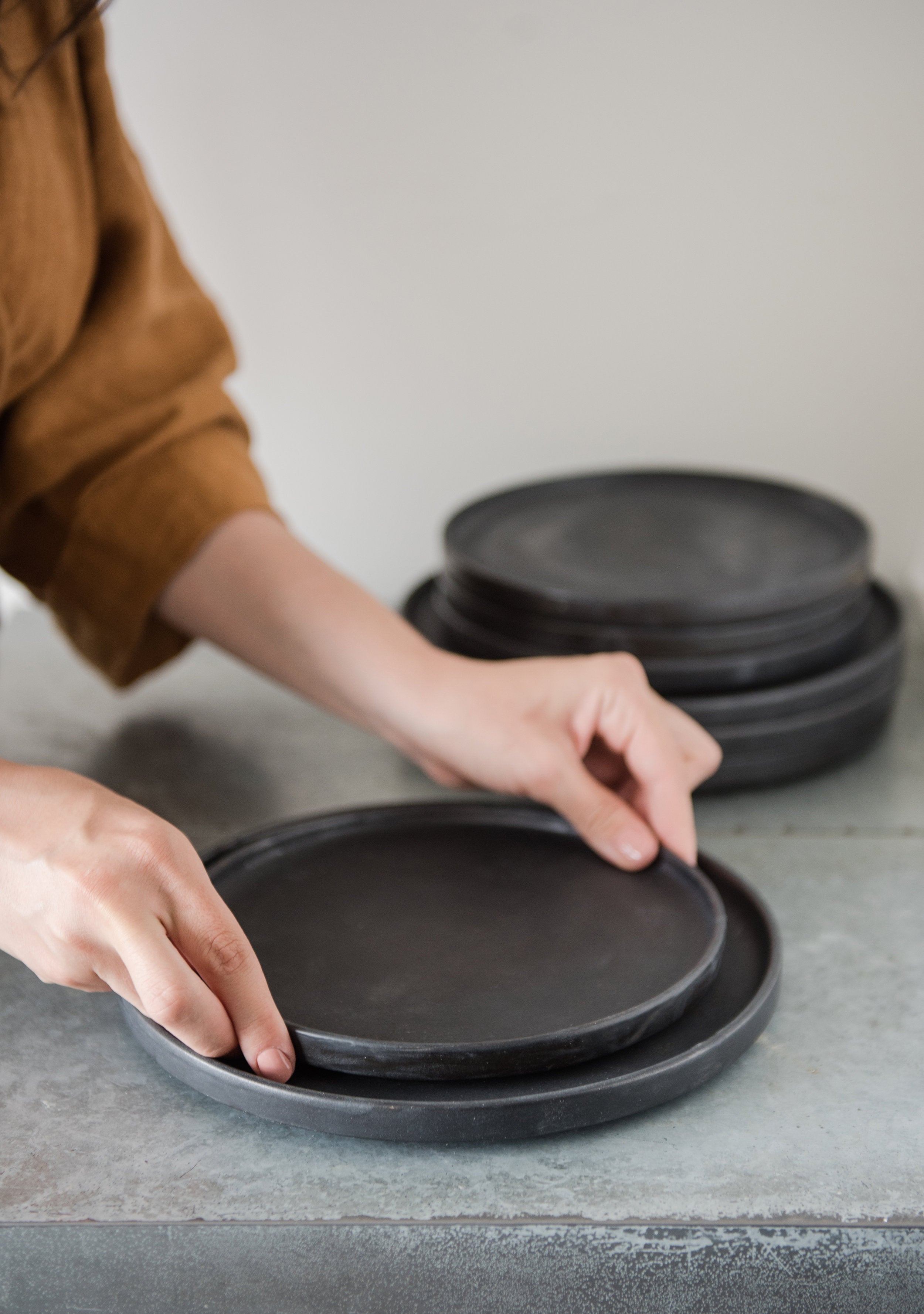 Artisan Black Matte Stoneware Dinner Plate