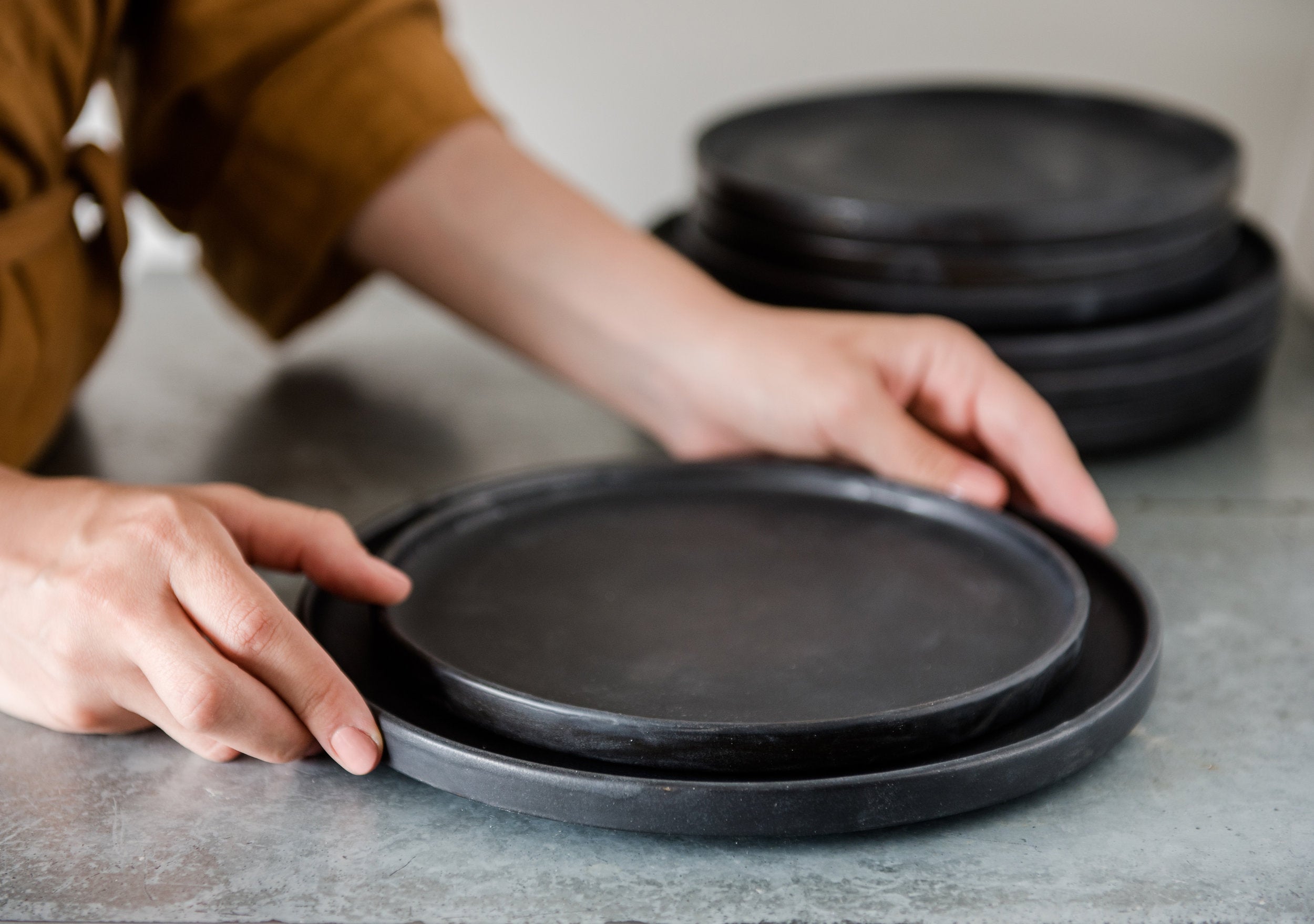 Artisan Black Matte Stoneware Dinner Plate